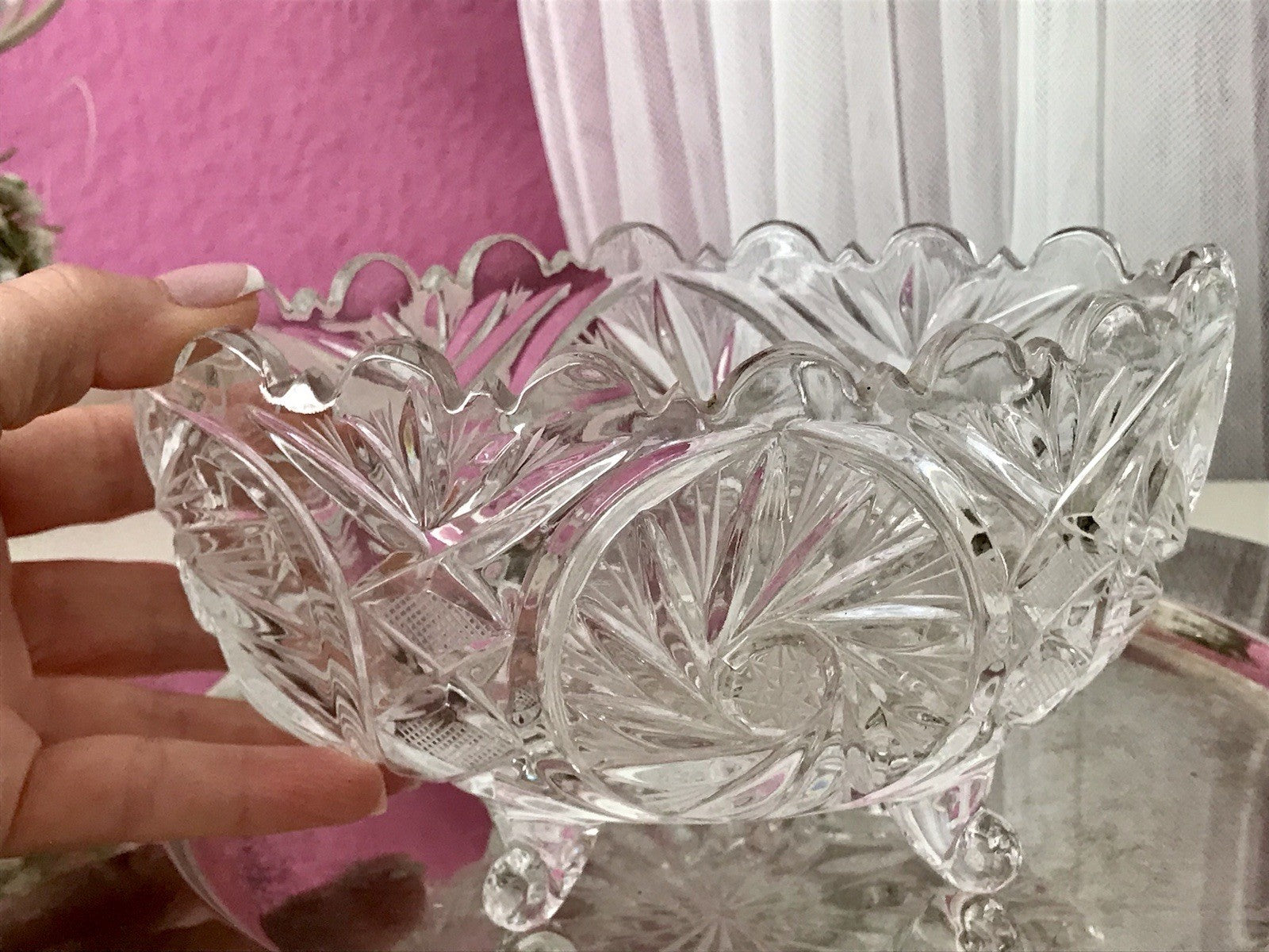 Alt Vintage Bleikristall Bonboniere Schale Glas edel Kristallglas PRL Polen