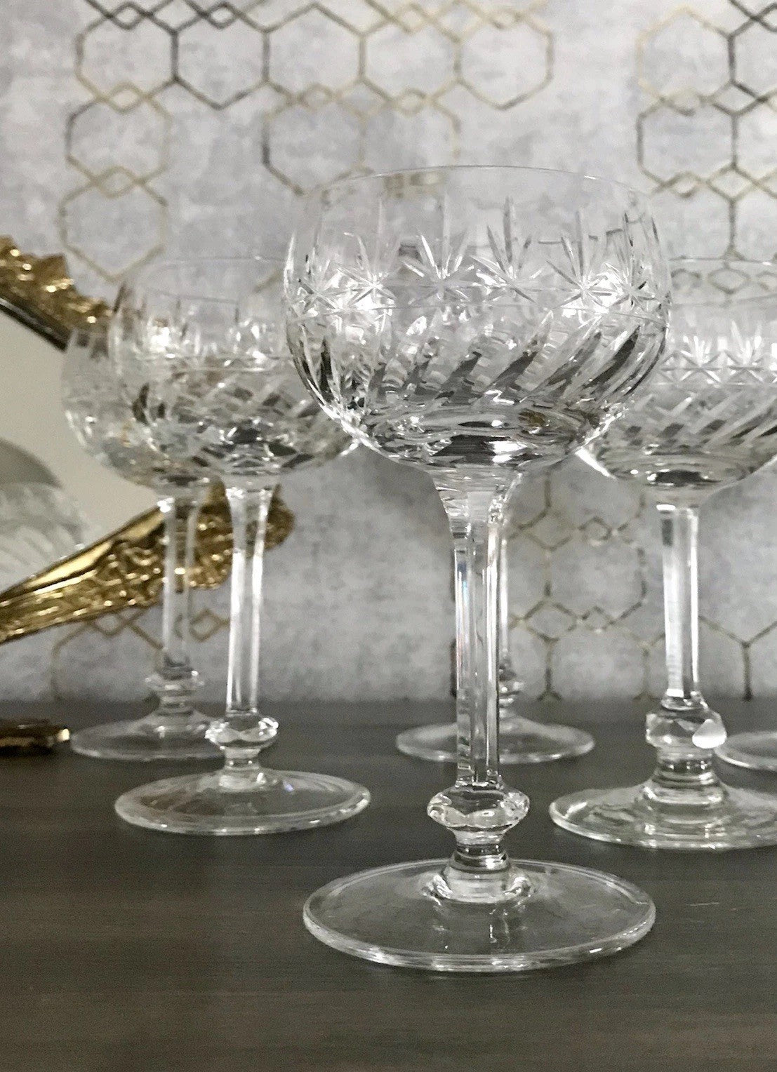 Antik Art Déco 5 Weingläser Gläser Schliff Kristallglas Edel Schön Treviris V&B