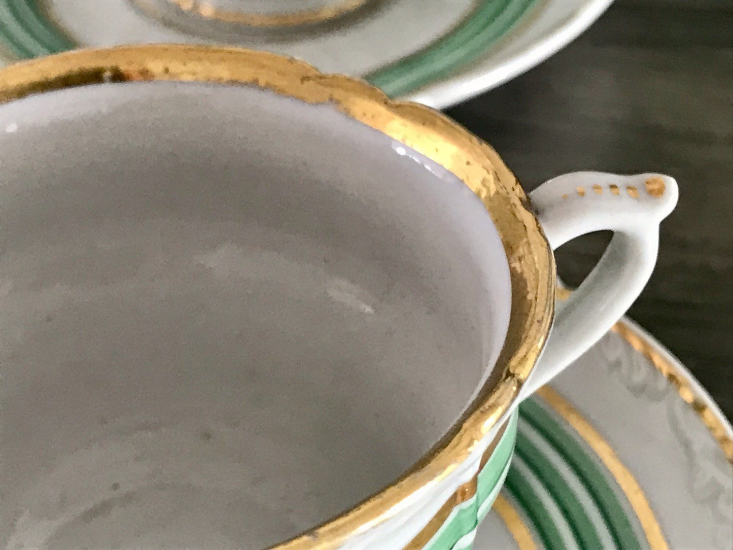 Antik Historismus Porzellan Kaffeeservice Mokkaservice weiß grün Schumann Moabit