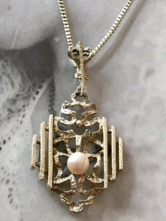 Vintage Designer Anhänger Perle Amerik. Doublè vergoldet Brutalismus MCM TeKa