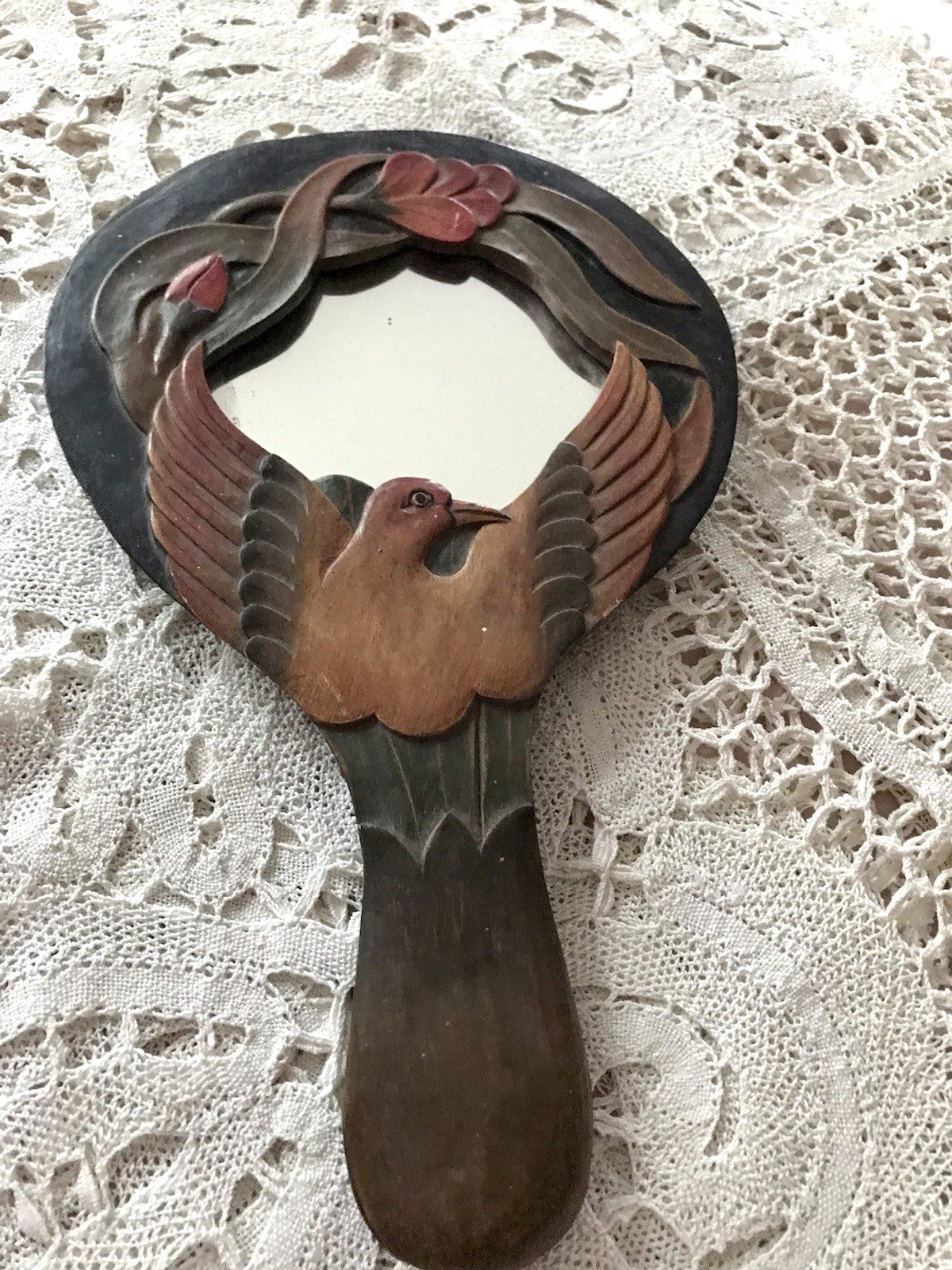 Antik? Vintage Spiegel Handspiegel Holz geschnitzt in Jugendstil gearbeitet