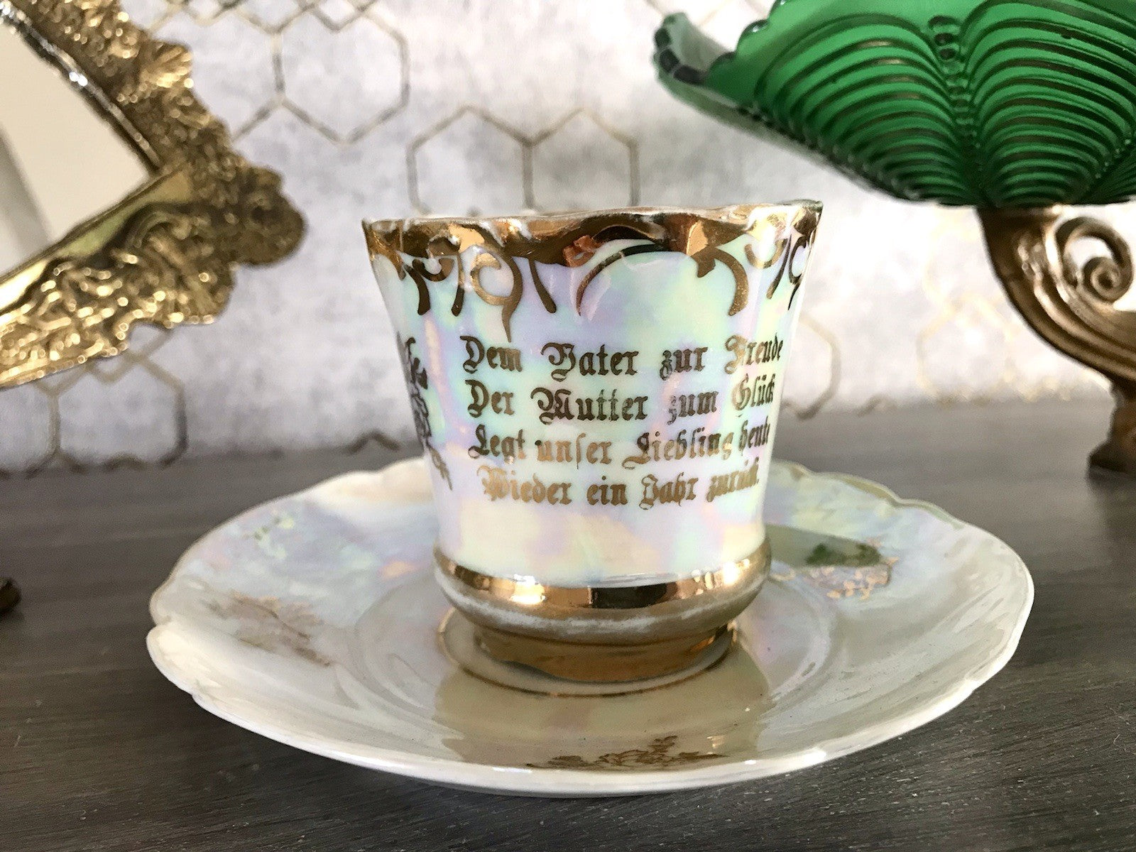 Antik Porzellan Andenken Becher Gedeck Sammeltasse Tasse Geburtstag Kind