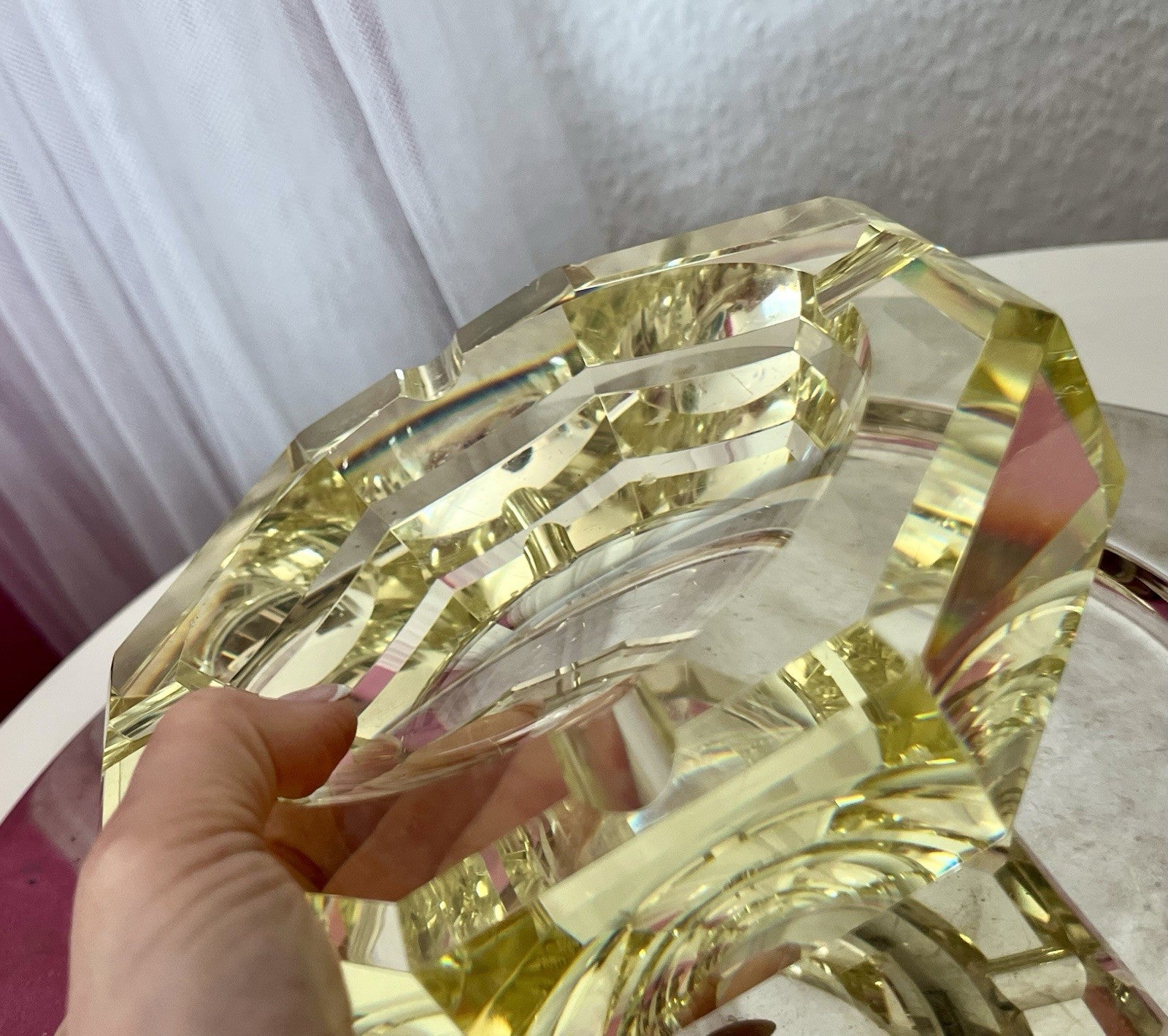 Antik? 3020g! Vintage Murano ? Aschenbecher Ascher Citrin gelb Kristallglas