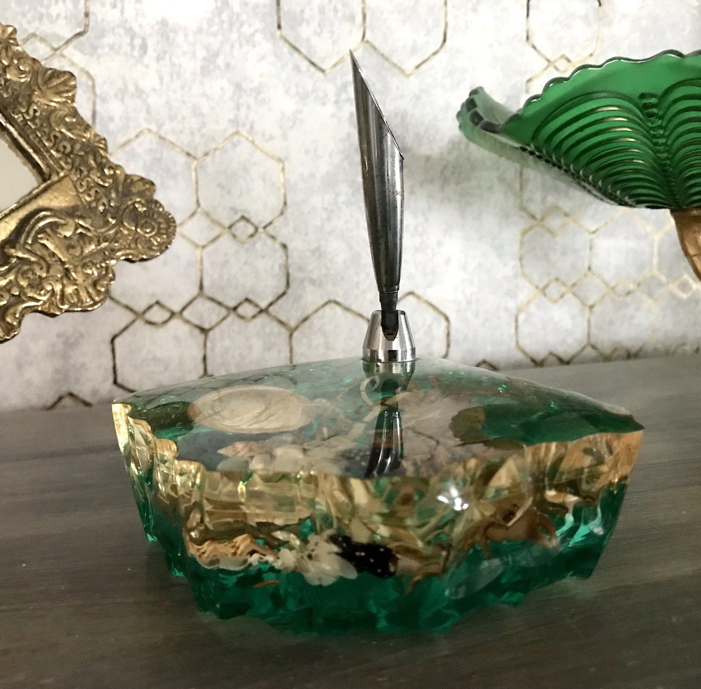 Vintage Mid Century String-Ära 60er Stifthalter Acryl Unterwasserwelt