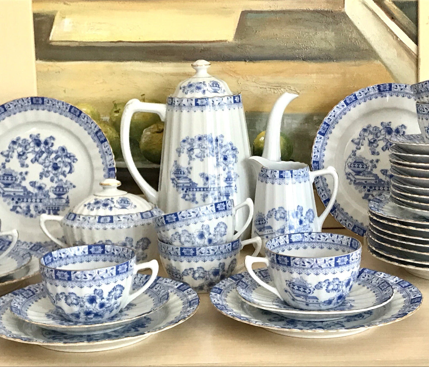 Edel Vintage Porzellan Kaffeeservice 12 Pers. Seltmann Weiden &andere China blau
