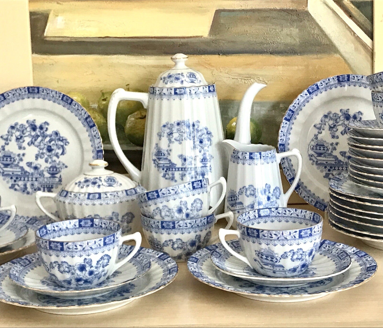 Edel Vintage Porzellan Kaffeeservice 12 Pers. Seltmann Weiden &andere China blau