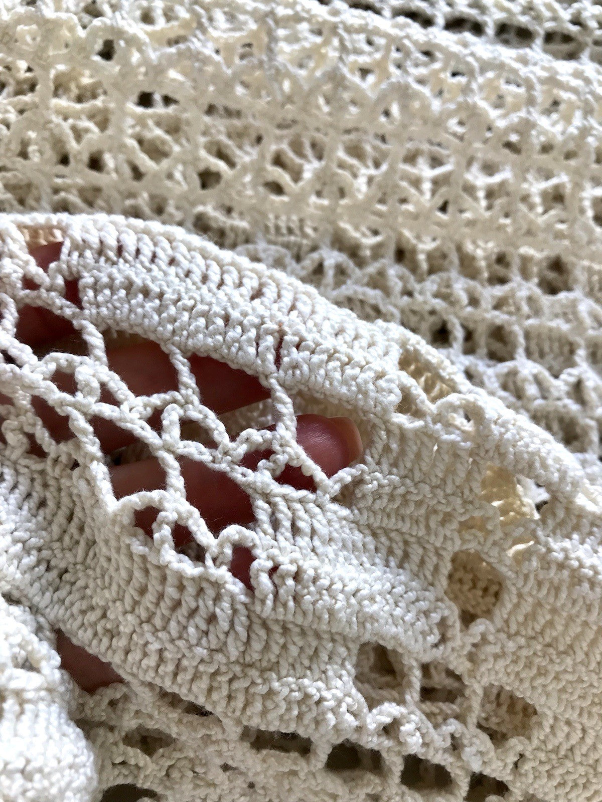 Antik Häkelspitze Tischdecke gehäkelt Creme Baumwolle Spitze Landhaus 170x145