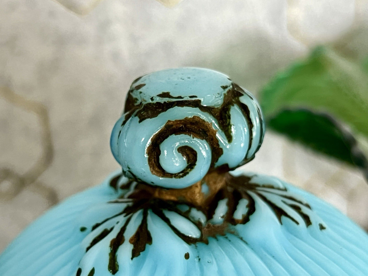 Antik Jugendstil Glasdose Kugel Dose Opalglas Deckeldose blau Pressglas SCHÖN!
