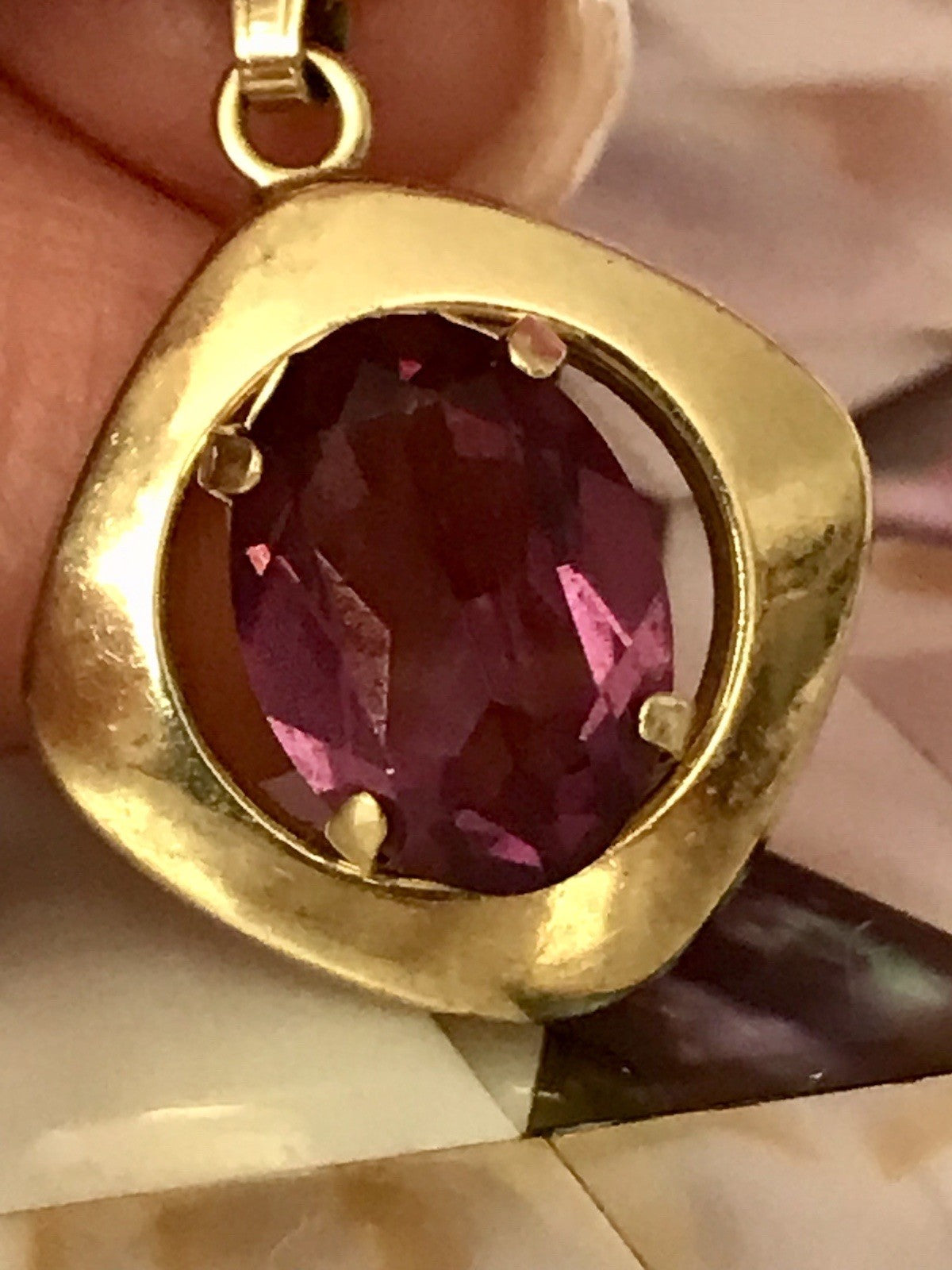 Vintage Designer Anhänger lila Stein Amethyst? Amerik. Doublè vergoldet