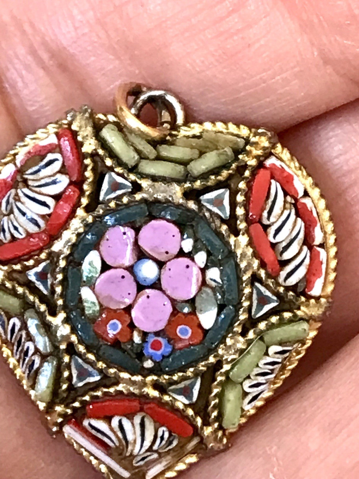 Antik Herz Anhänger Italien Micromosaik Glas Murinen