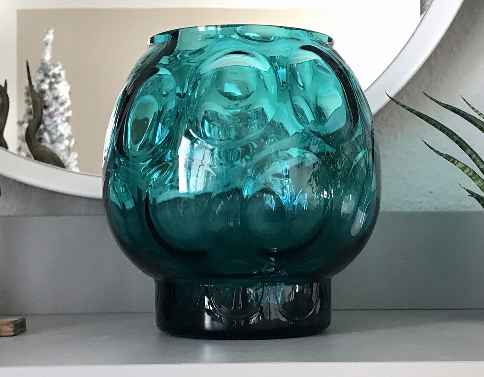Vintage 60er Design Glasvase Glas Petrol  Grün Vase Bubble Sputnik Ära Bowle