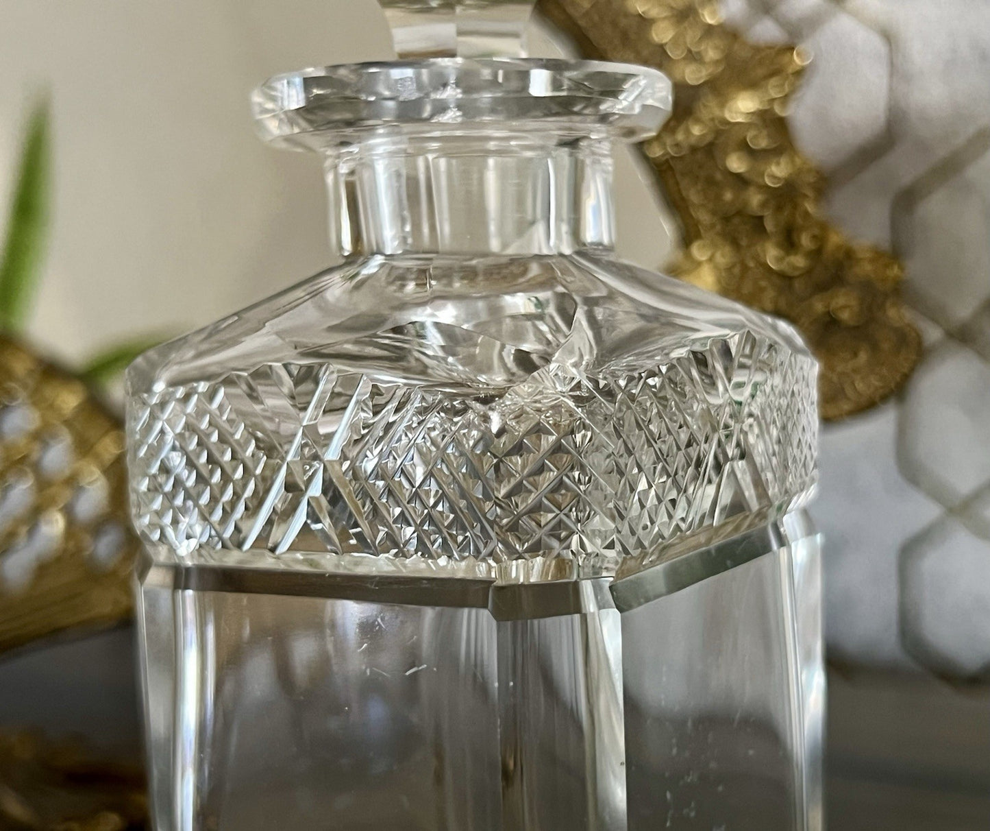 Antik Baccarat 1x Flakon Parfüm kleine Glaskaraffe Schnitt Bleikristall