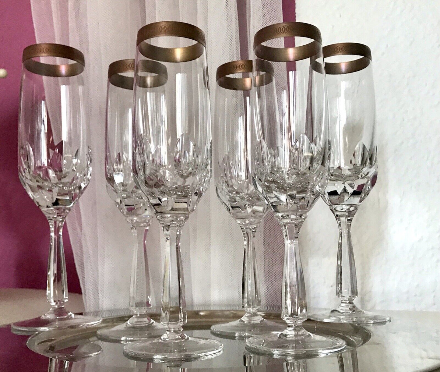 Vintage 6 EDEL Sektflöten Sektgläser Glas Kristallglas So Schön Mintonborte