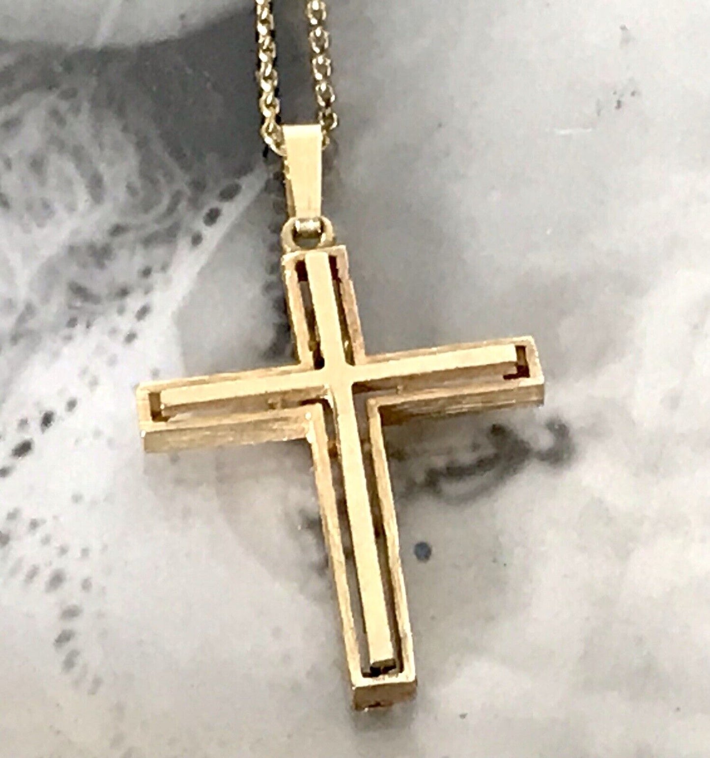 Alt Vintage Amerik. Doublè Halskette mit Kreuz Anhänger schön vergoldet schlicht