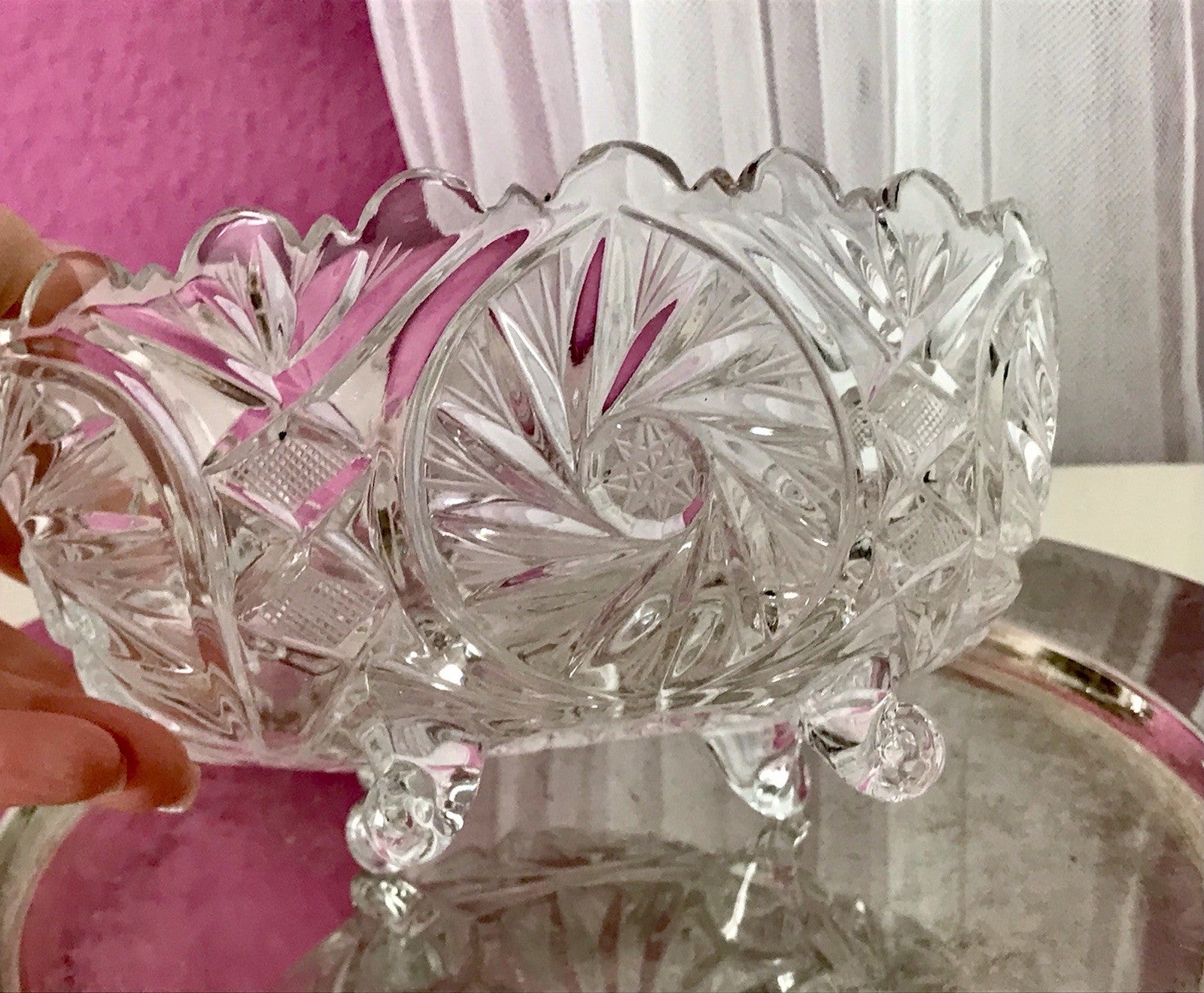 Alt Vintage Bleikristall Bonboniere Schale Glas edel Kristallglas PRL Polen
