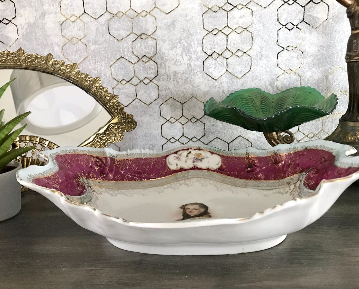 Antik Carl Tielsch Porzellan Schale Zierschale ~ 1870 Maria Leszczynska Porträt