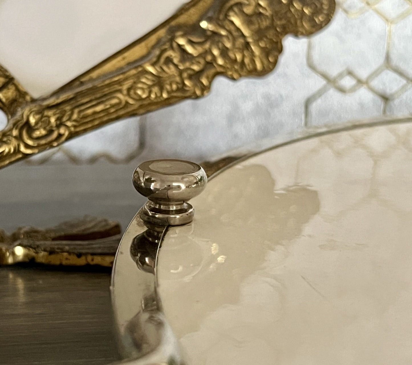 Antik WMF Jugendstil Art Deco Tortenplatte  Metallmontur Porzellan Keramik