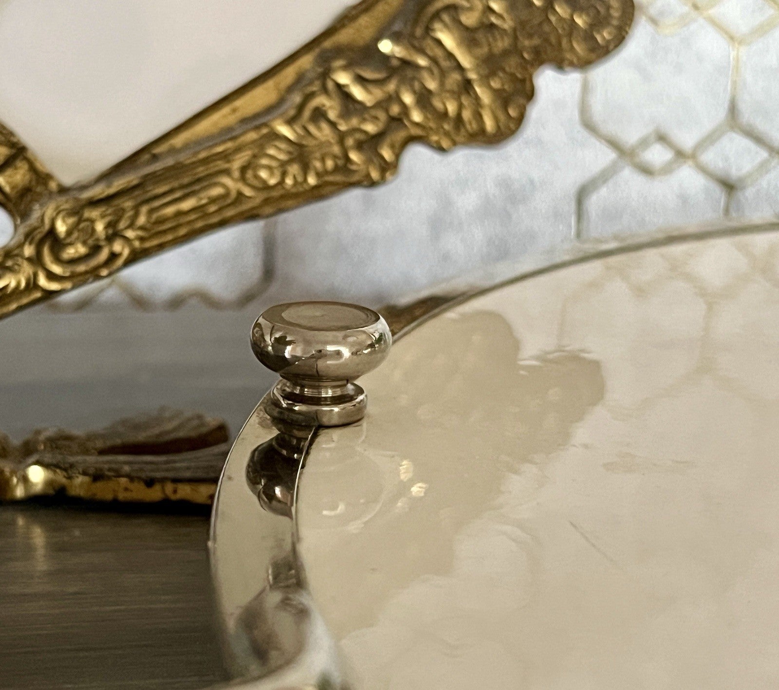 Antik WMF Jugendstil Art Deco Tortenplatte  Metallmontur Porzellan Keramik