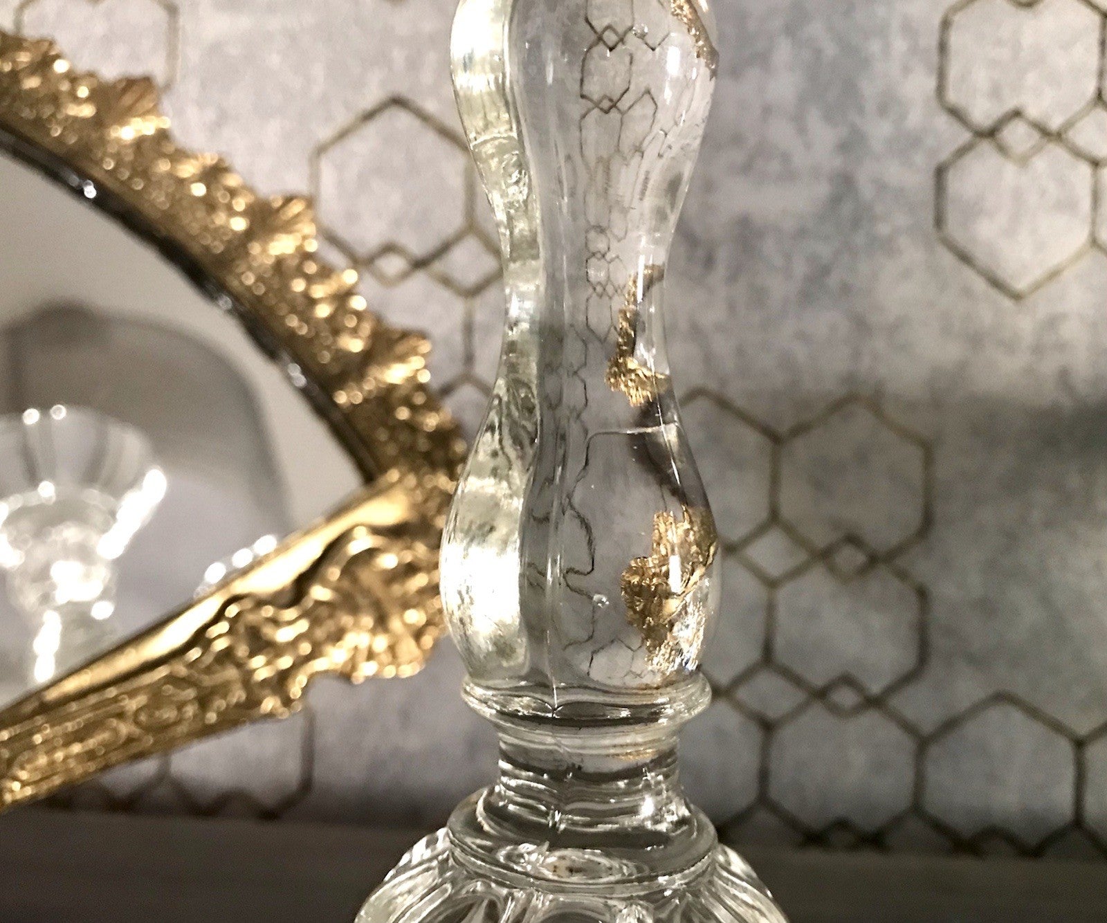 Antik Art Déco 2x Kerzenleuchter Leuchter Kerzenständer Pressglas Glas