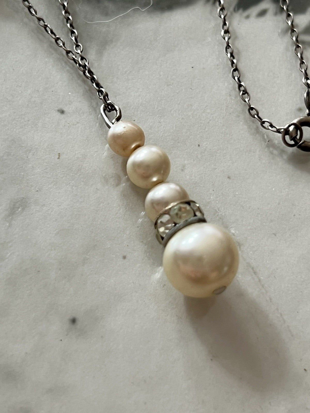 Vintage Antik? 835 Silber Collier Halskette Perlen Strass/ Steine?