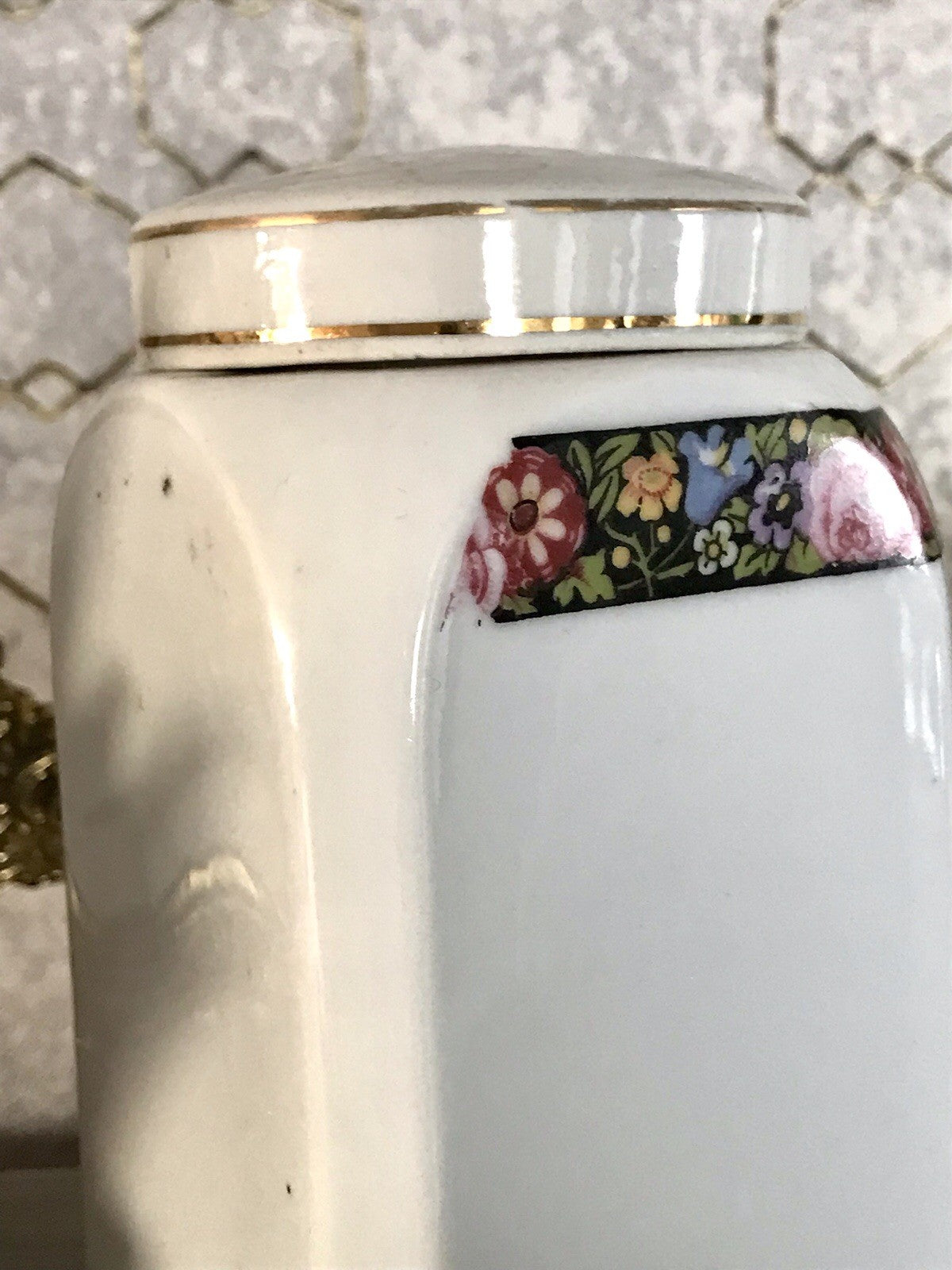 Antik Porzellan Dose Vorratsgefäß Vorratsdose Sago Blumenborte Art Déco