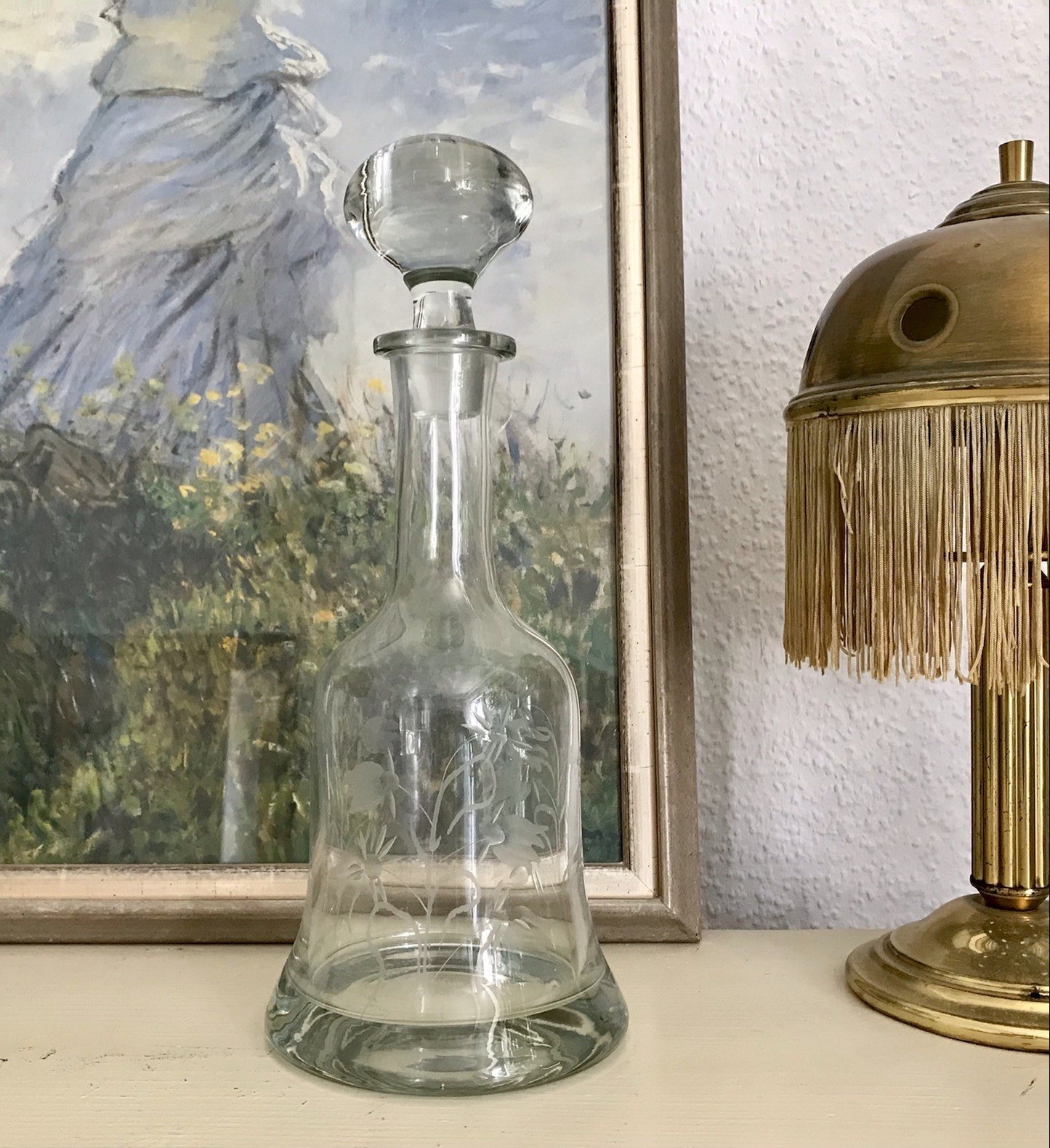 Vintage groß Glaskaraffe Karaffe Zier- Schliff Glas Bleikristall? Kristallglas