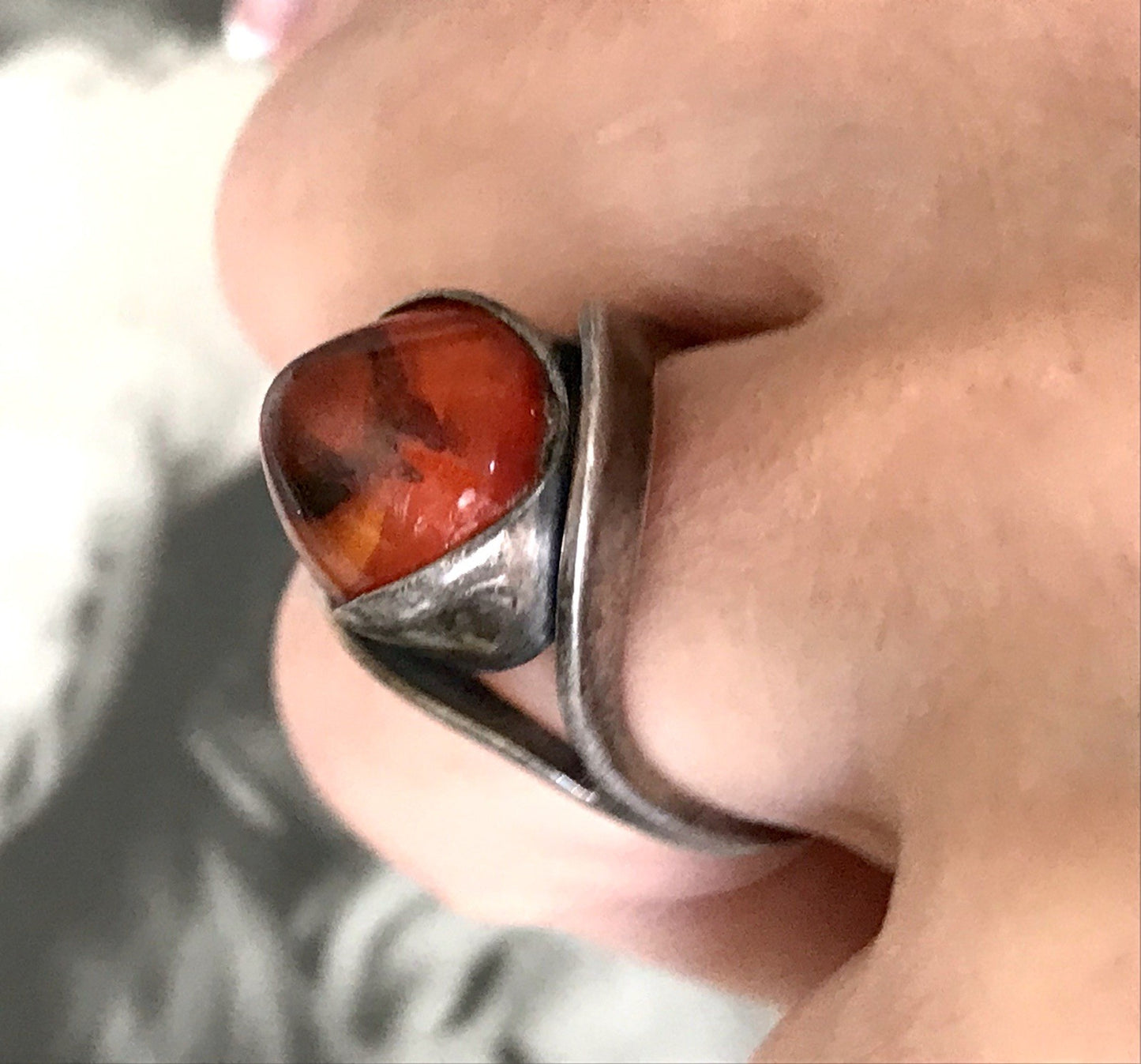 Alt Antik Vintage Edel Bernstein DAMEN RING Silber Super Design! Gr.56 57 WOW!