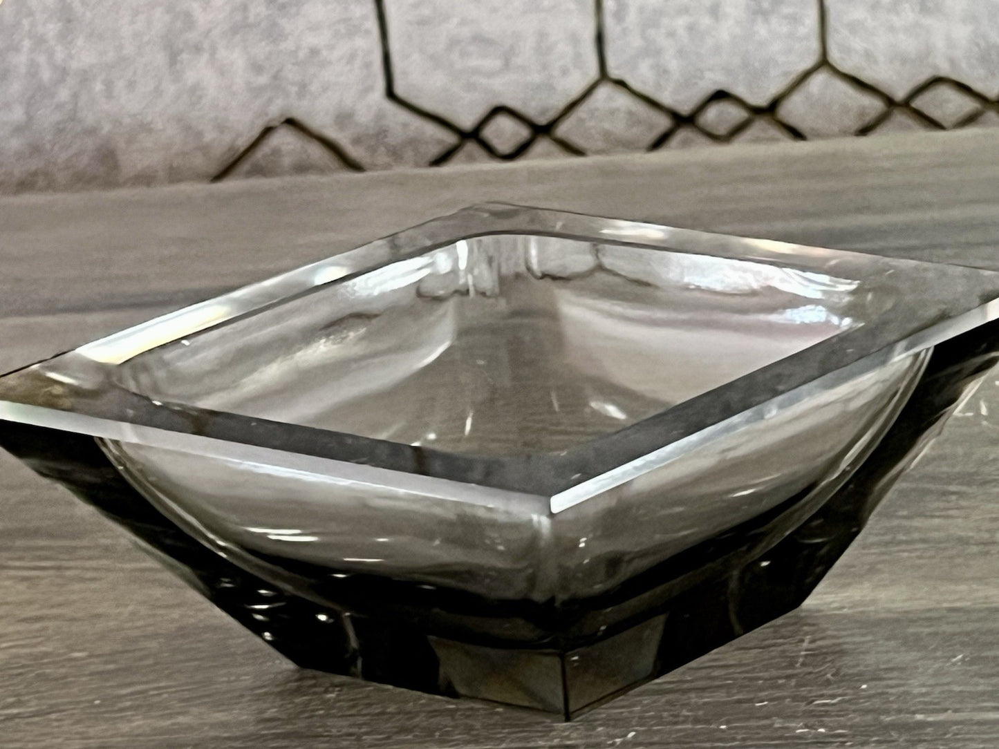 EDEL Art Déco antik Glasdose Kristallglas Frisiertisch Dose grau Schliff