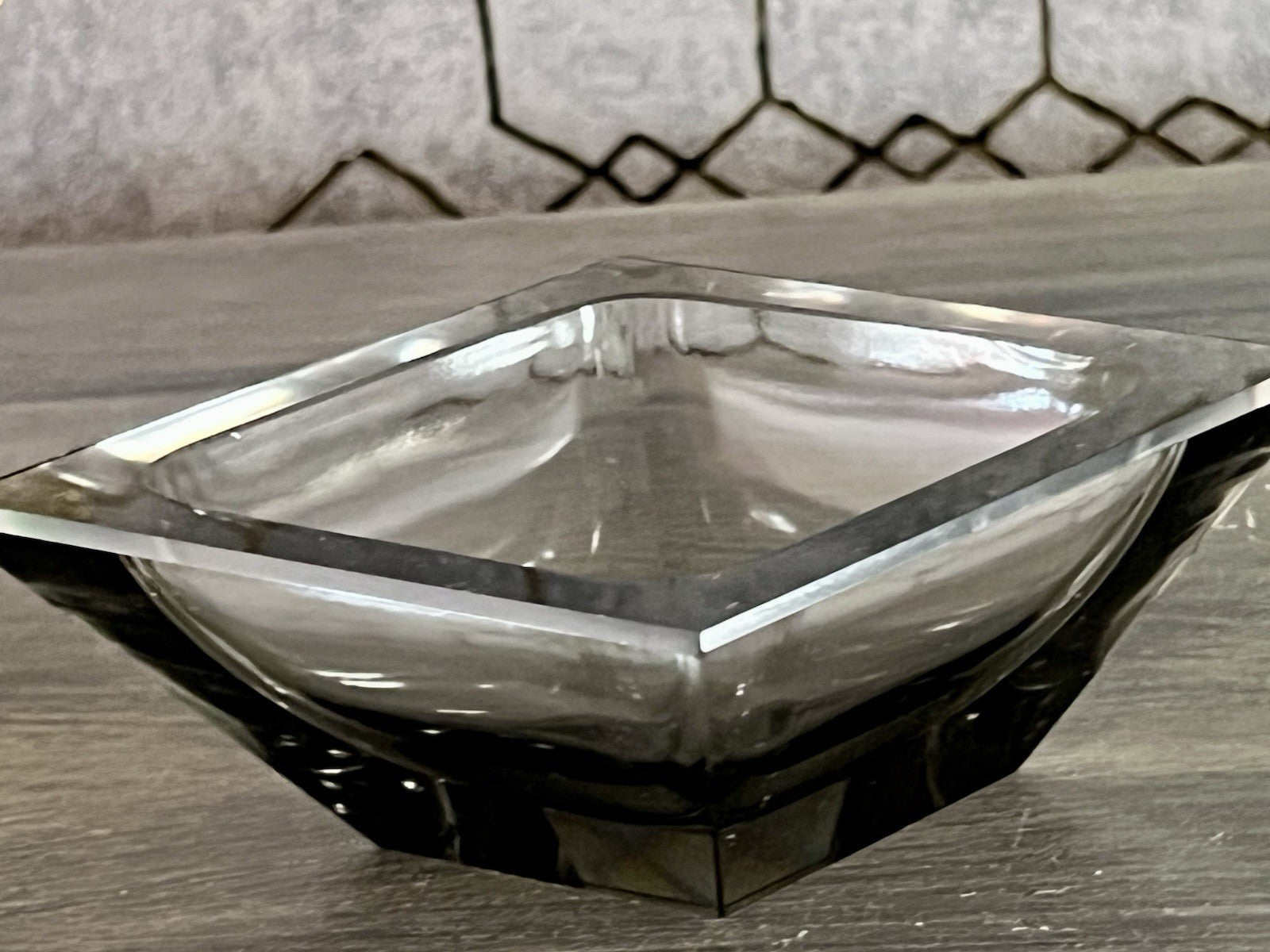 EDEL Art Déco antik Glasdose Kristallglas Frisiertisch Dose grau Schliff