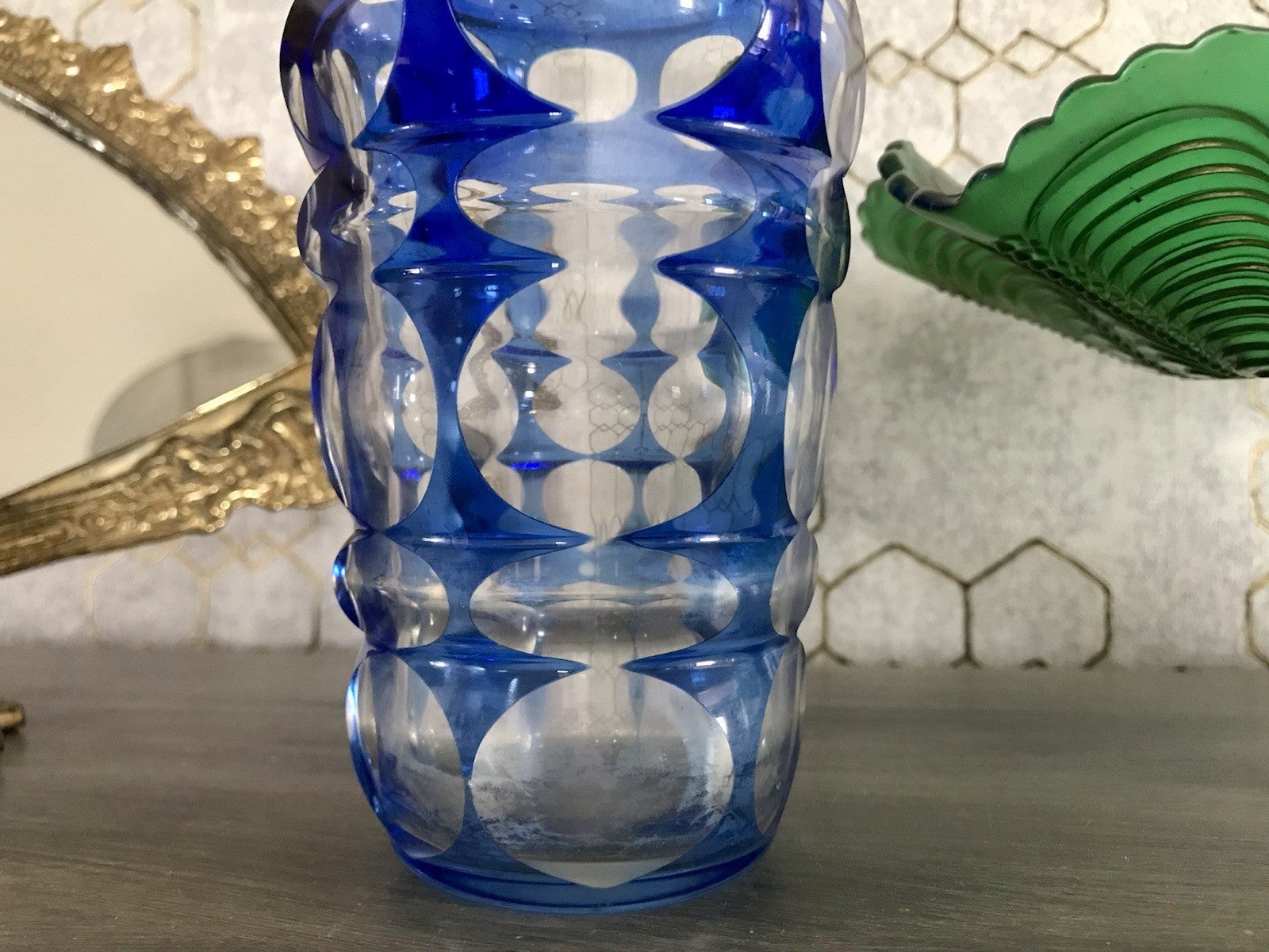 Antik? Art Déco Vase Glasvase Vase Glas Kristallglas Entwurf Meltzer Haida blau