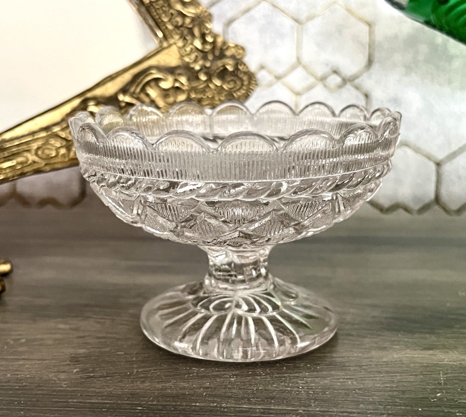 Antik Jugendstil Art Déco Pressglas Glas Fußschale Schale Zuckerschale