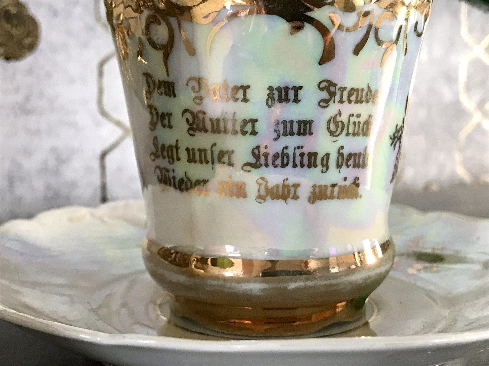 Antik Porzellan Andenken Becher Gedeck Sammeltasse Tasse Geburtstag Kind