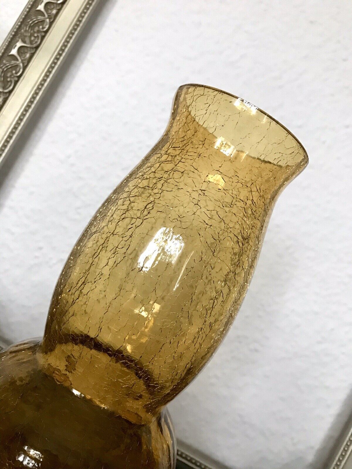 Antik Craqueleè Vase Glasvase Bernstein Gelb Amber Art Déco Nuppen