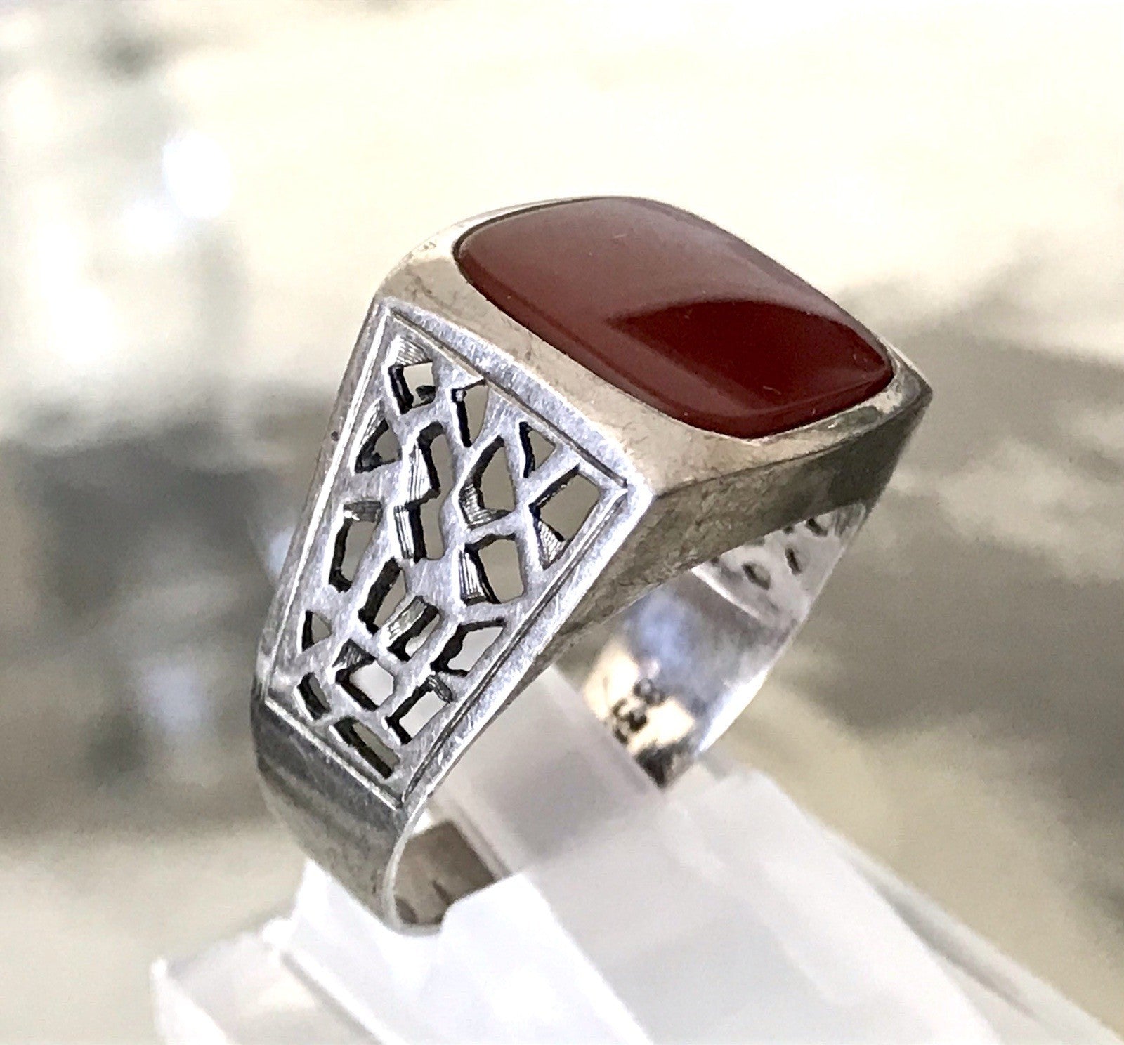 Antik alt Vintage Art Déco Herren RING Siegelring Karneol 835 Silber Gr.63