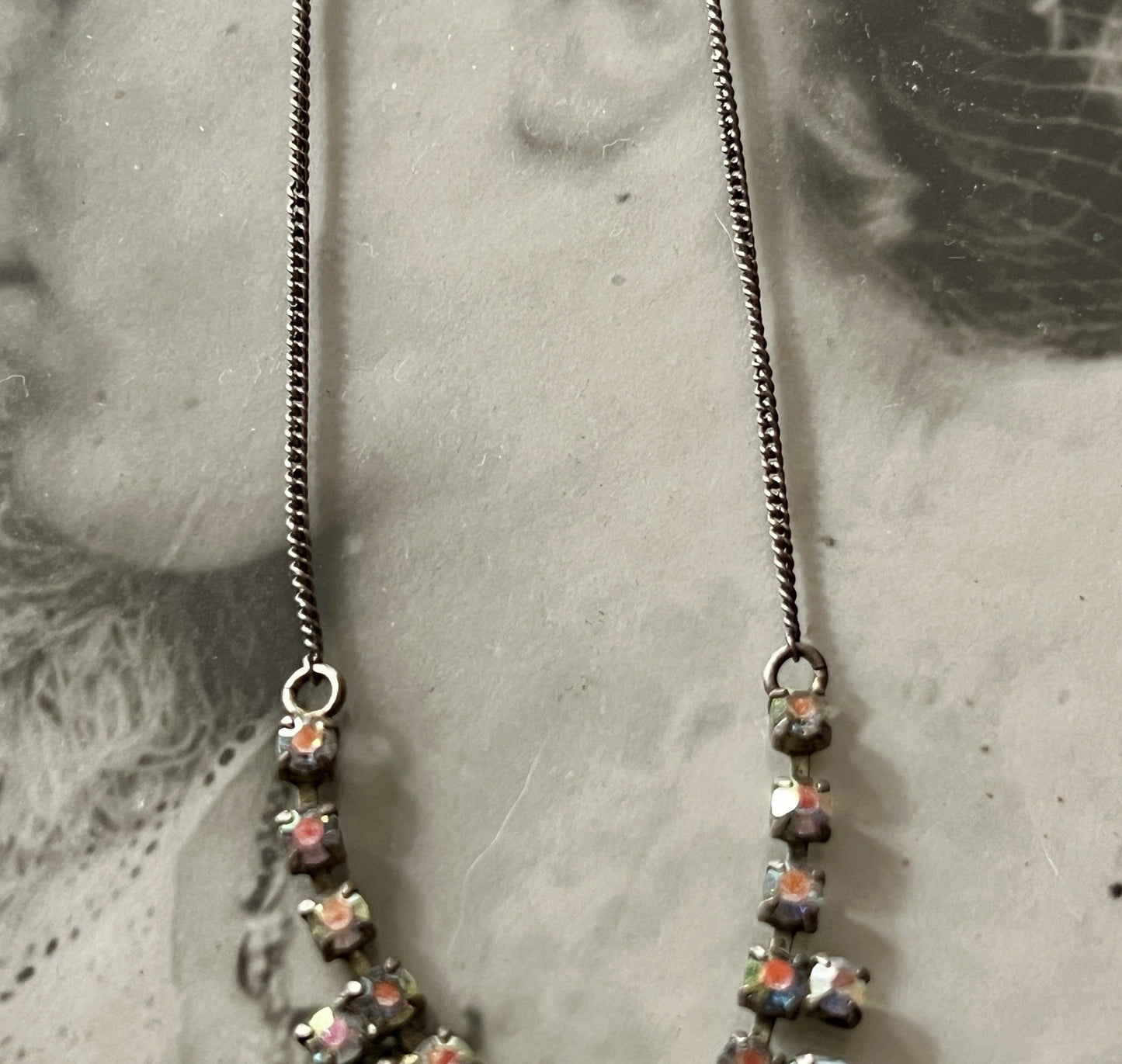Vintage Antik? 835 Silber Collier Halskette Aurora Borealis? Steine