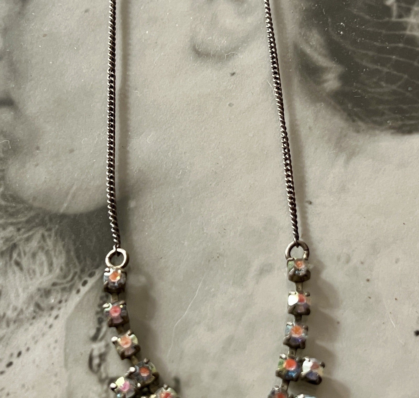 Vintage Antik? 835 Silber Collier Halskette Aurora Borealis? Steine