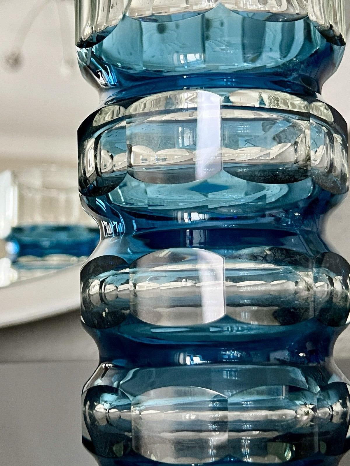 Antik? Art Déco Vase Glasvase Vase Glas Kristallglas Entwurf Meltzer Haida blau