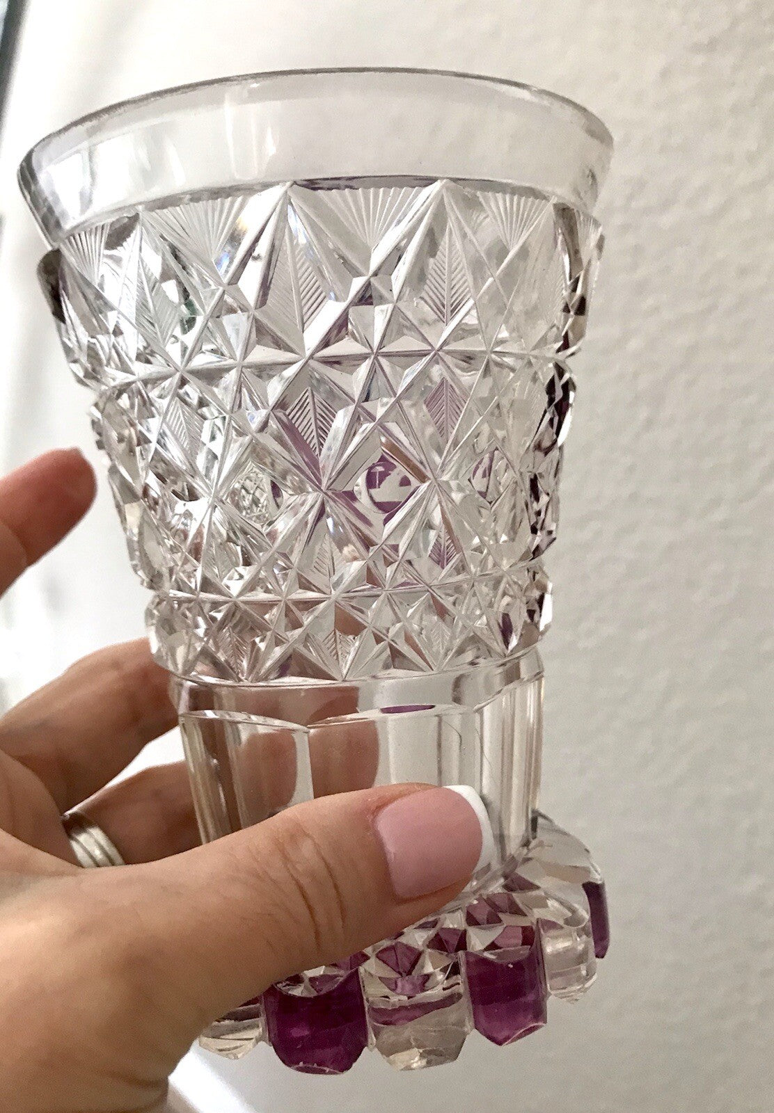 Antik ~1830 Fußbecher Ranftbecher Pokalglas Kristallglas Watteauszene Liebespaar