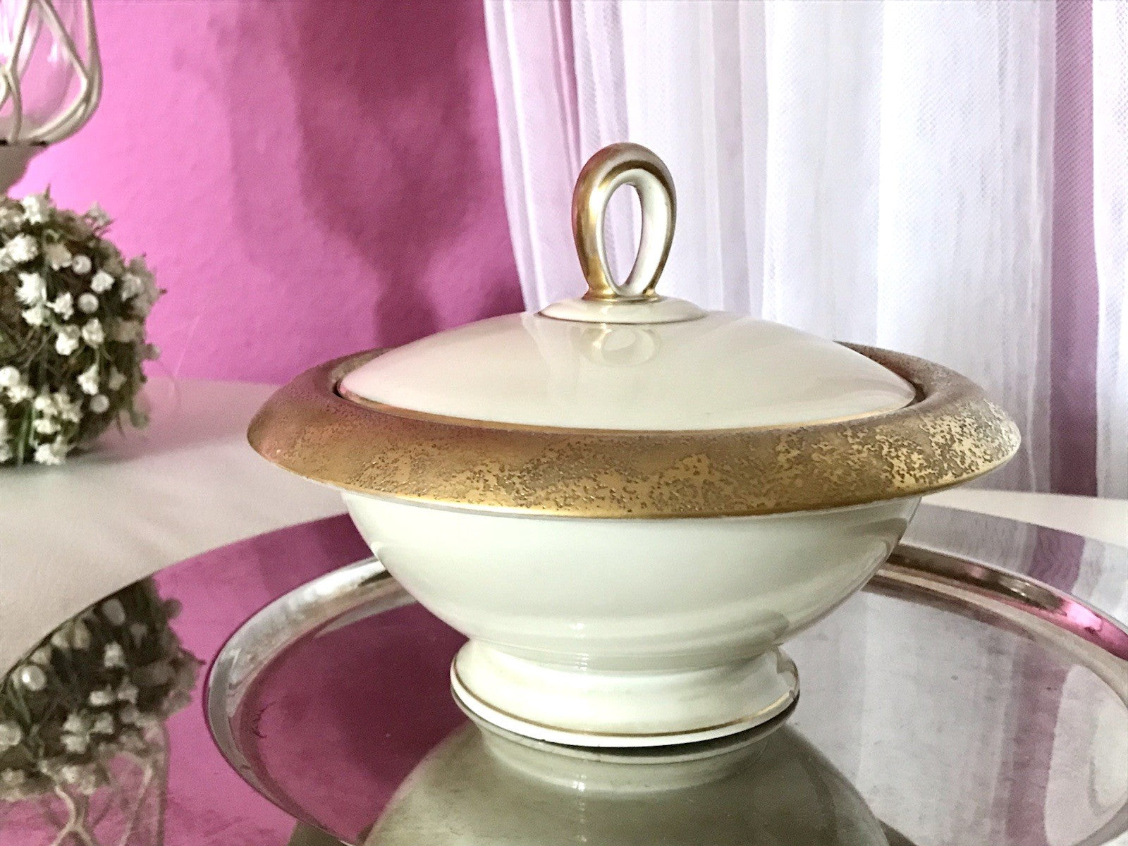 Antik Art Déco Porzellan Dose Deckeldose Schatulle Bonboniere Heinrich&Co 1930
