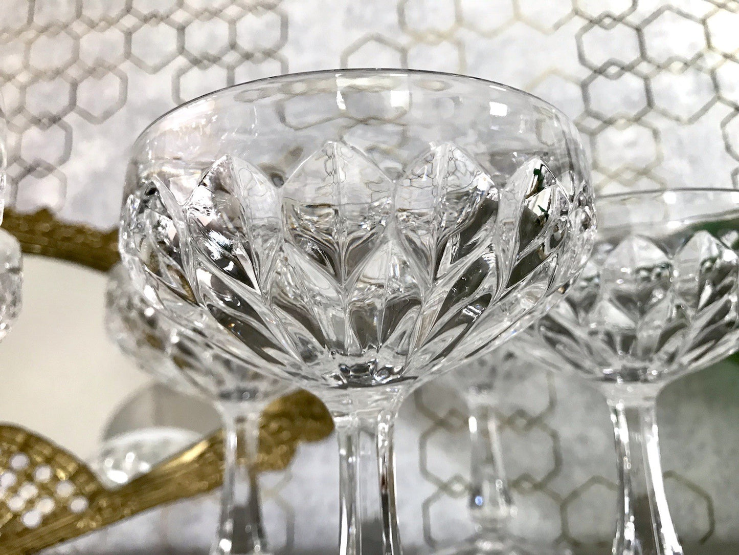 Vintage 9x Champagnerschalen Sektschalen Kristallglas Schliff Bleikristall