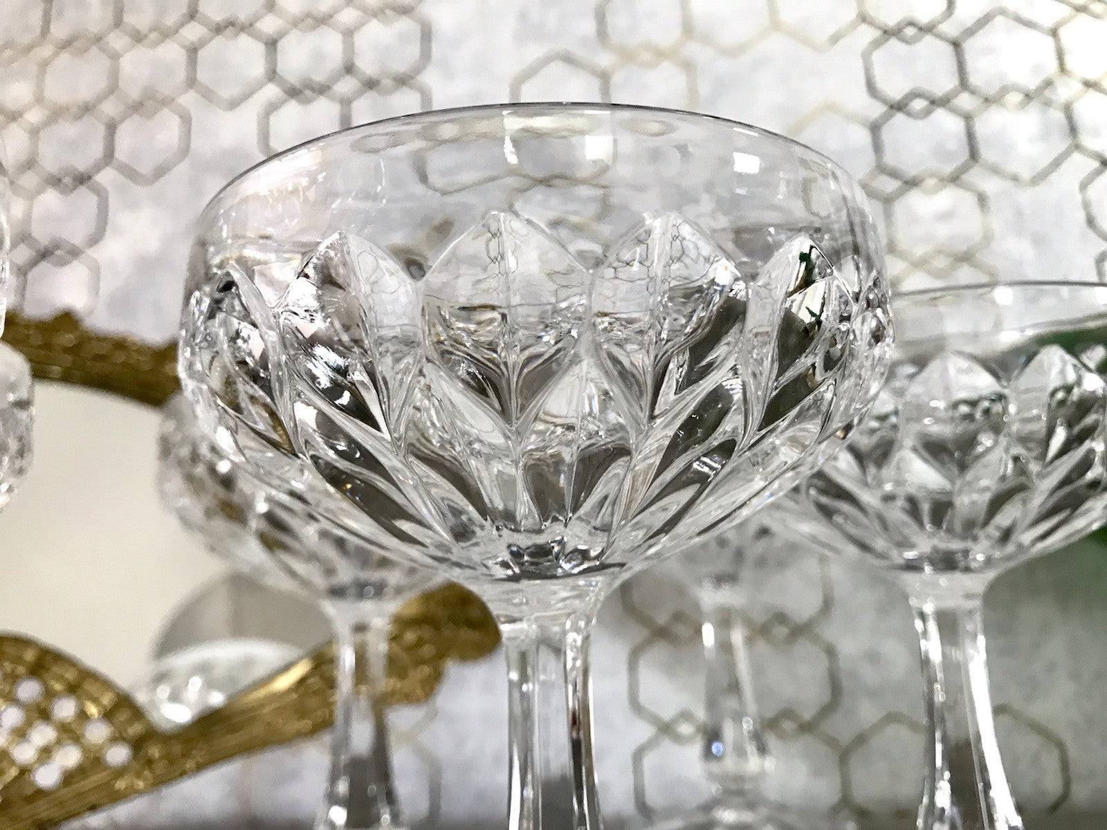 Vintage 9x Champagnerschalen Sektschalen Kristallglas Schliff Bleikristall