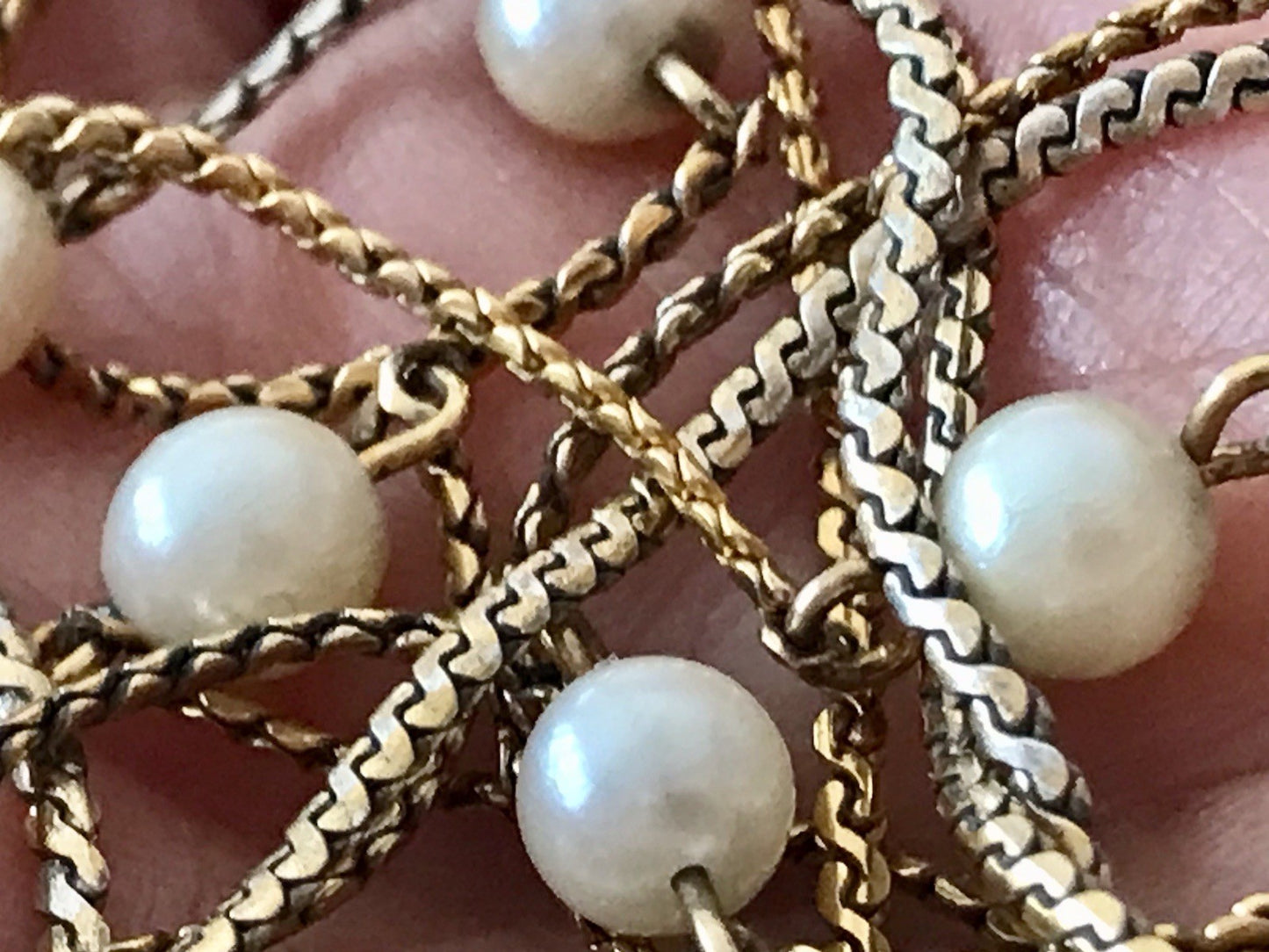 Antik lange Halskette 925 Silber vergoldet Collier Kette Perlen Zuchtperlen