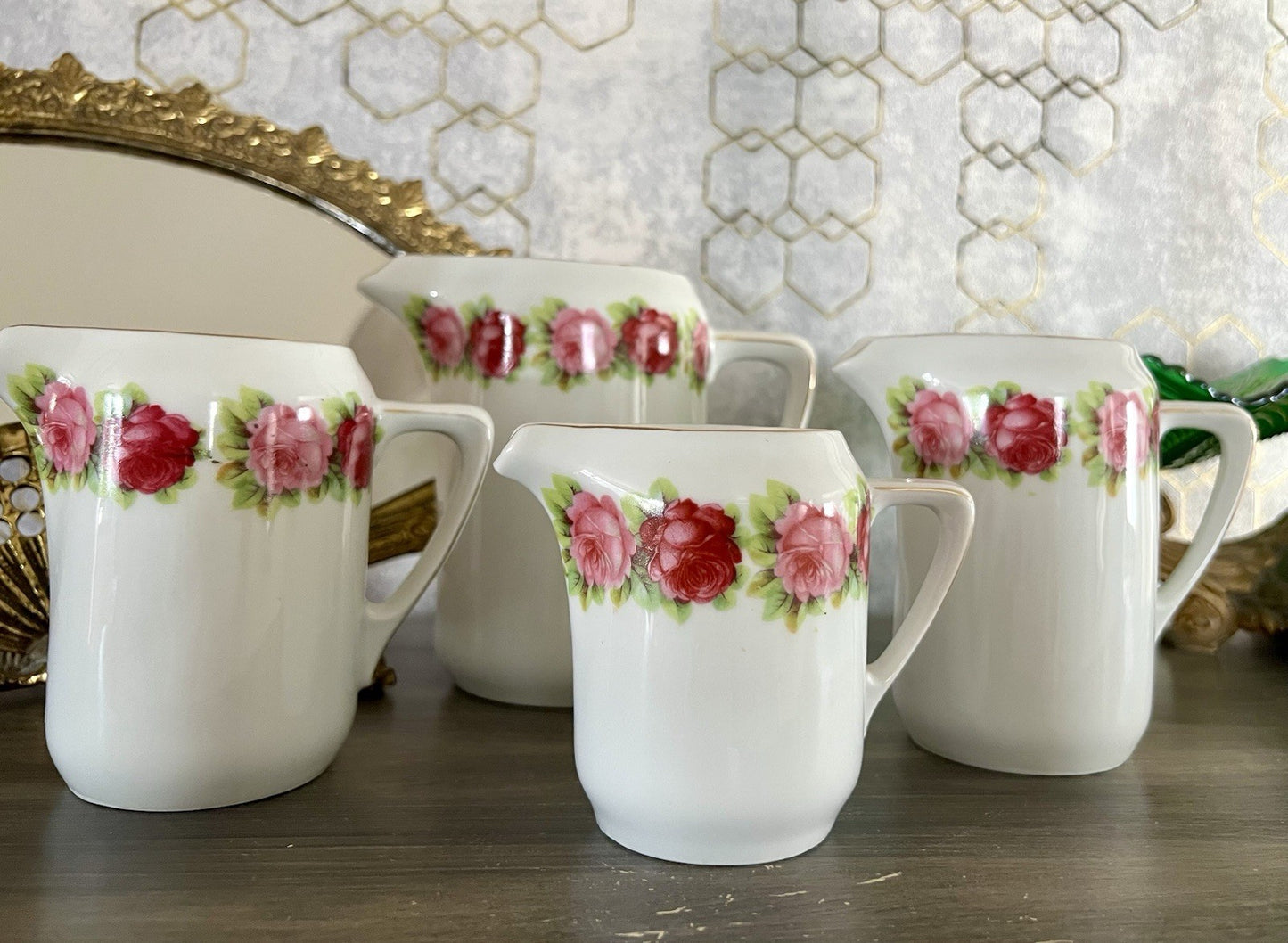 Antik 4x Jugendstil Art Dèco Porzellan Kanne Krug Rosen Hermann Unger Zwickau