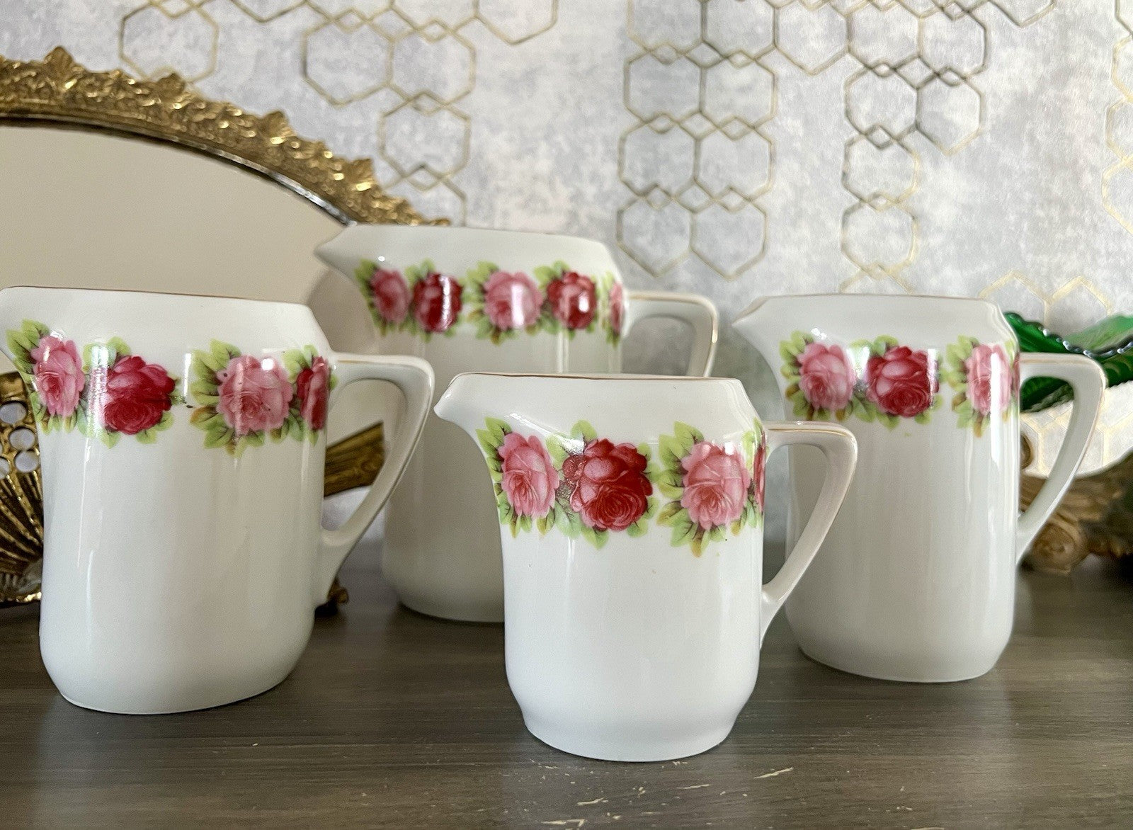 Antik 4x Jugendstil Art Dèco Porzellan Kanne Krug Rosen Hermann Unger Zwickau