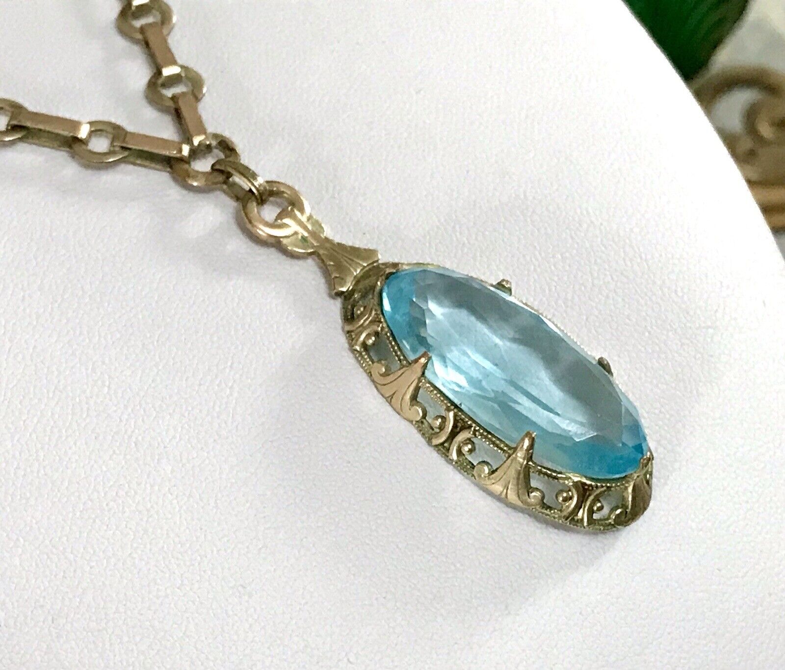 Antik Jugendstil Collier Halskette blauer Stein Anhänger Amerik. Doublè  A. Daub