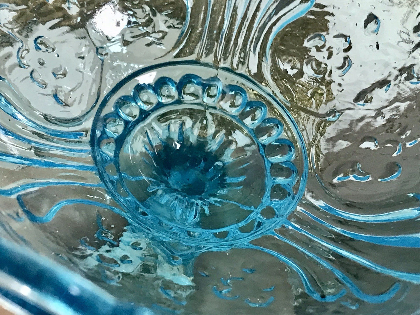 Antik Jugendstil Art Déco Pressglas Glas Fußschale Schale Zuckerschale Blau