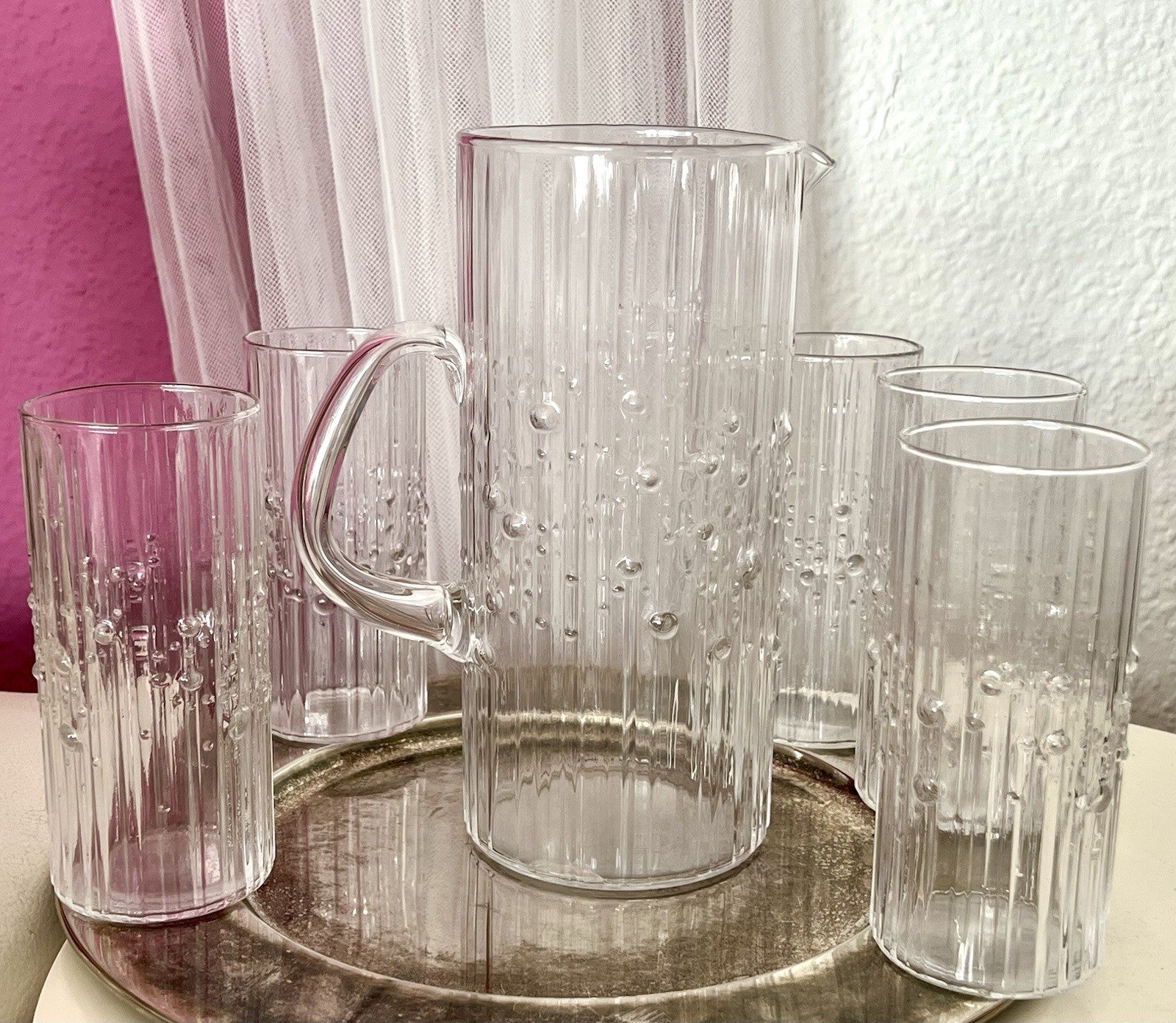 Vintage Tapio Wirkala Designer 60er Krug Kanne Karaffe 5 Gläser Becher Struktur