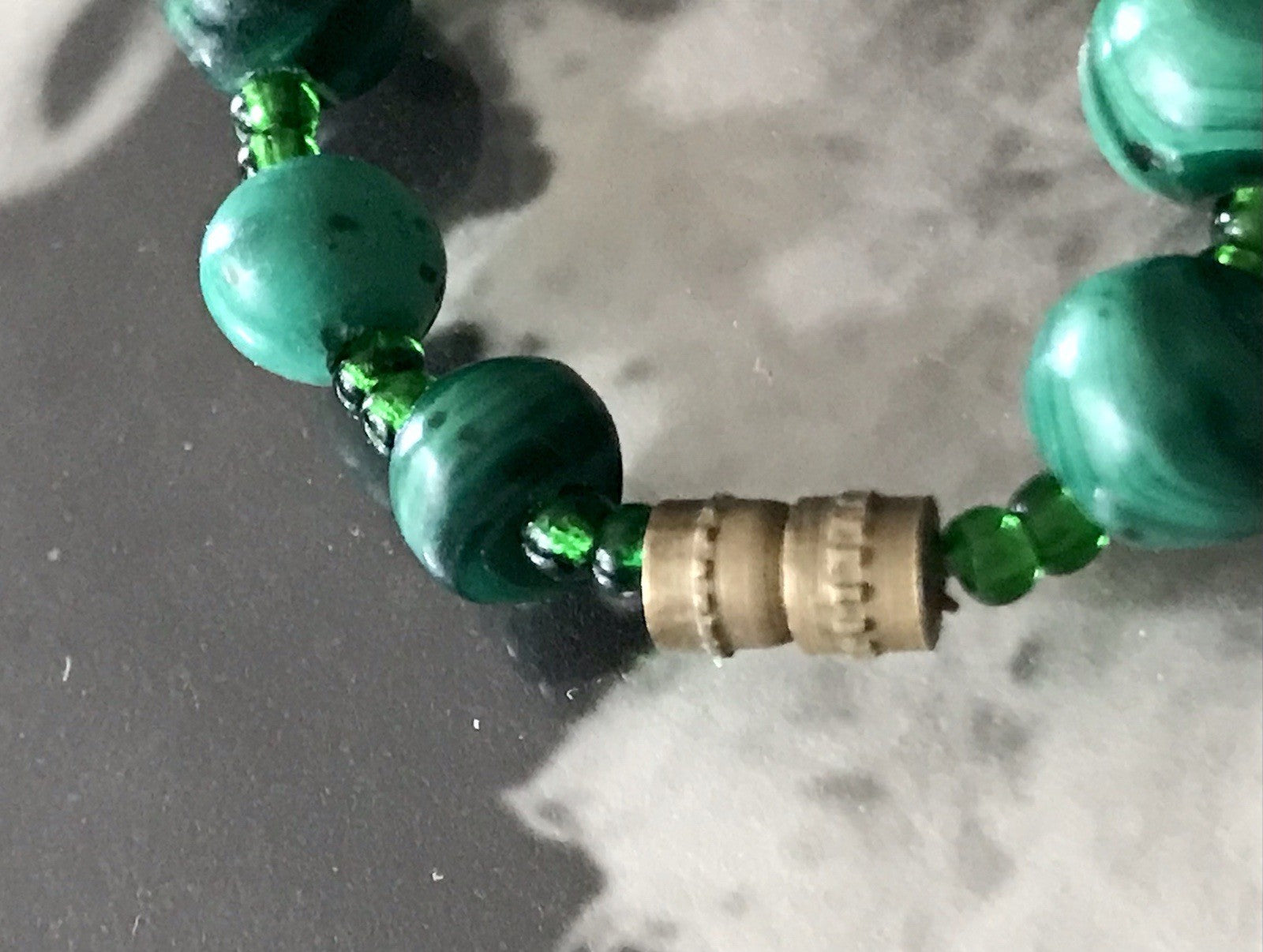 Alt Edel Vintage Halskette Kette Malachite grün Sehr Schön Retro