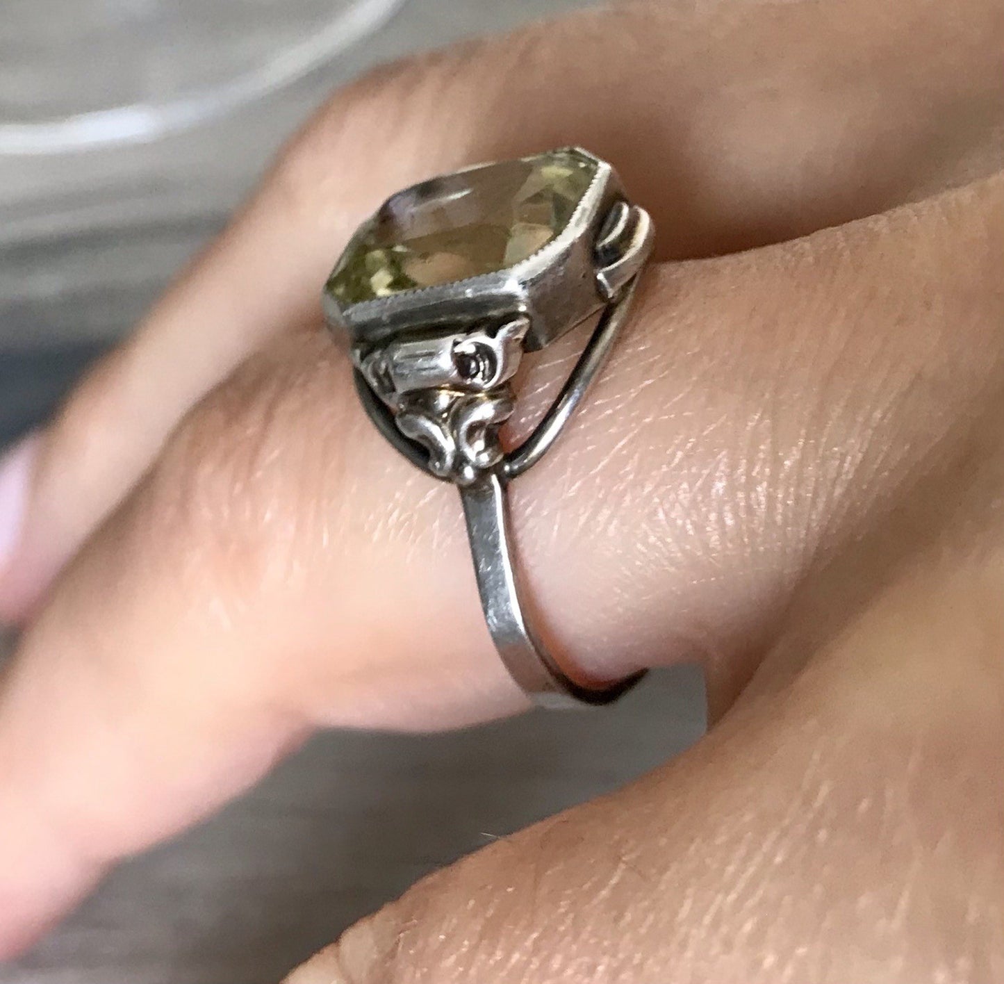 Antik Jugendstil Art Déco Edel Damen Ring Citrin? Stein Silber 830 S ~ Gr.54-56