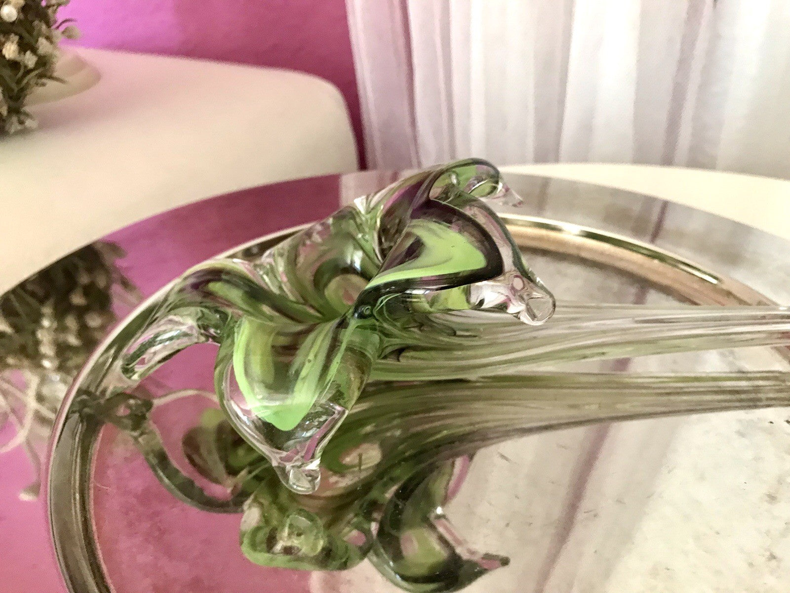 Vintage Murano ? 60er Jahre liegende Glasvase Vase Tischvase grün